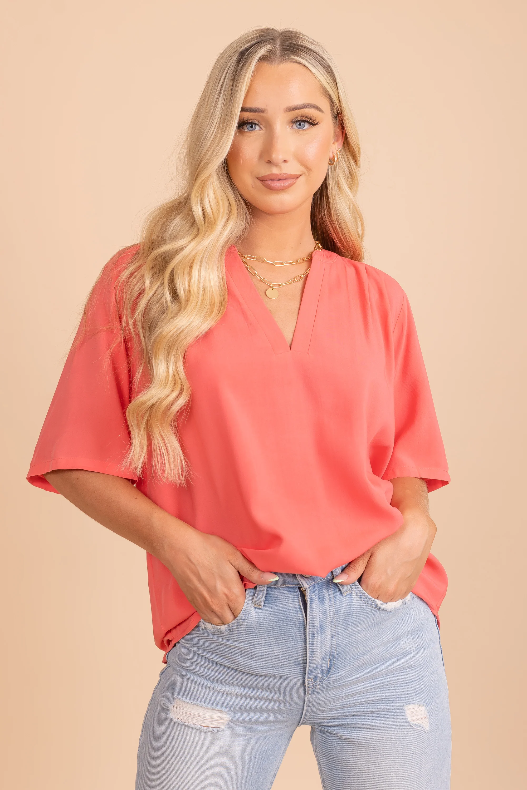 High Low V-Neck Blouse