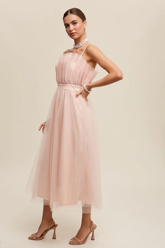 Paper Bag Frill Tulle Maxi Dress