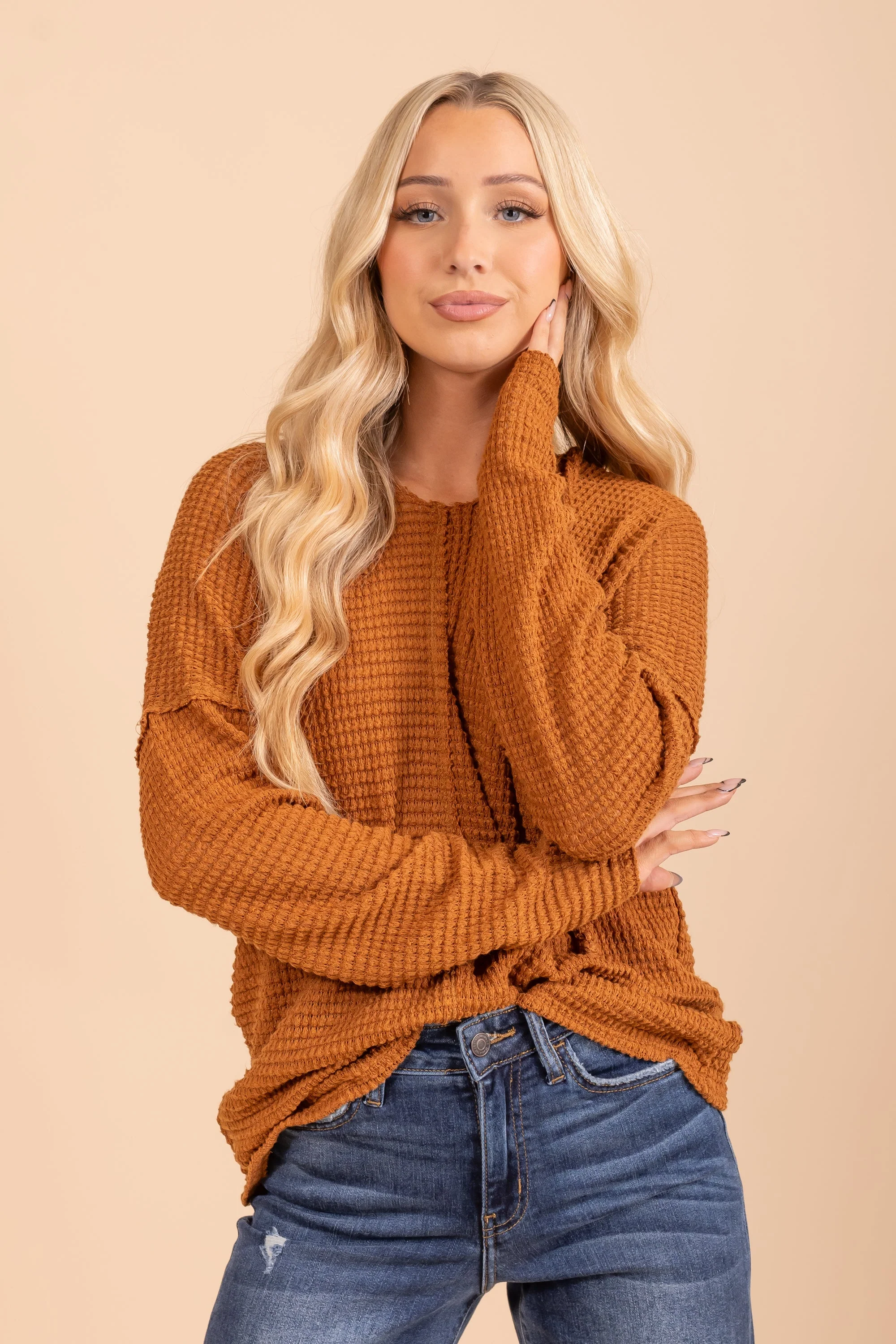 Popcorn Waffle Knit Hoodie