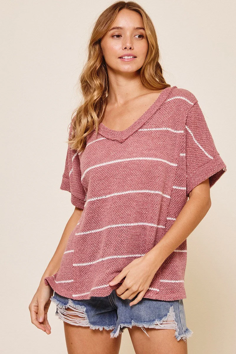Striped Raw Hem Top