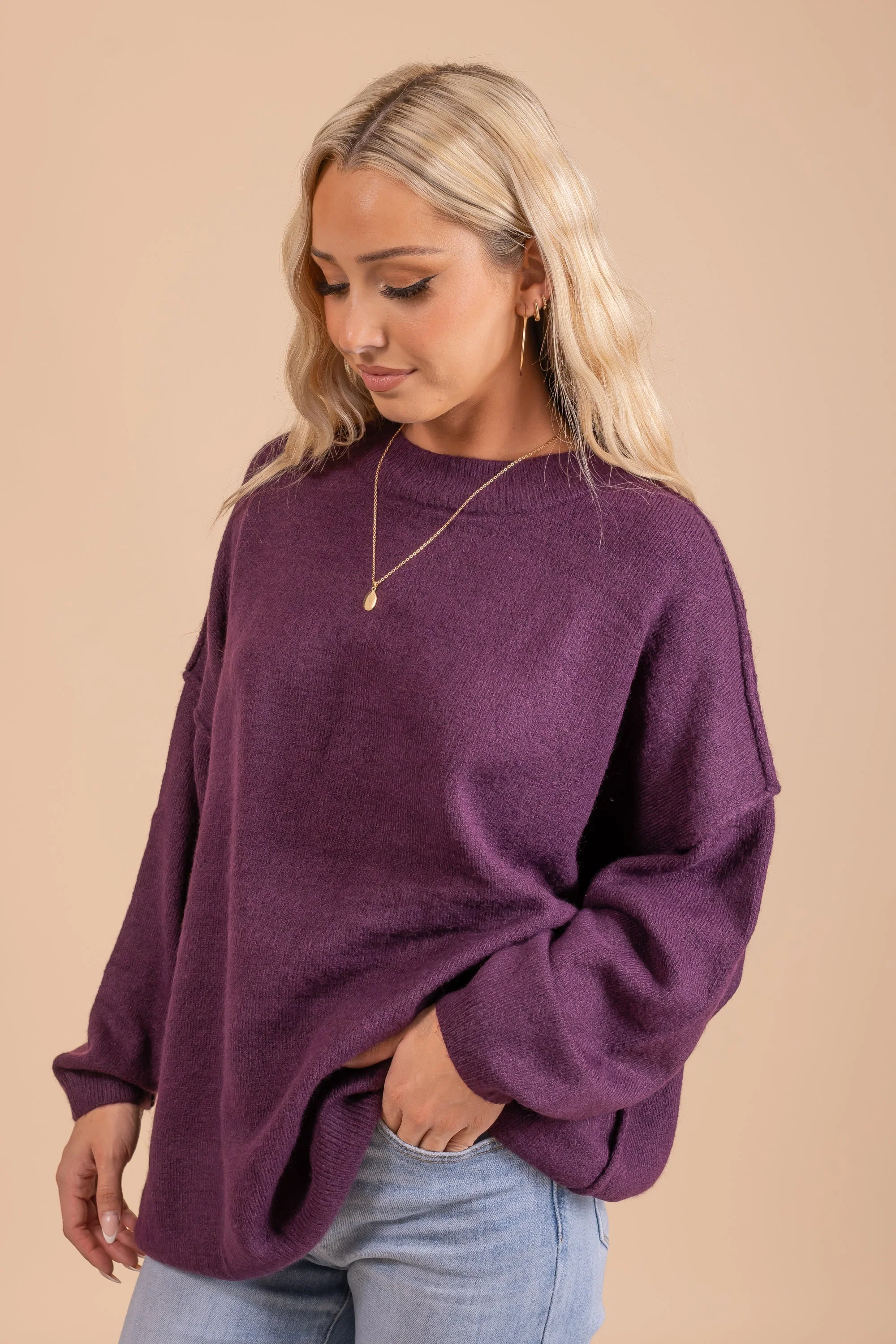 Oversized Round Neck Raw Seam Sweater