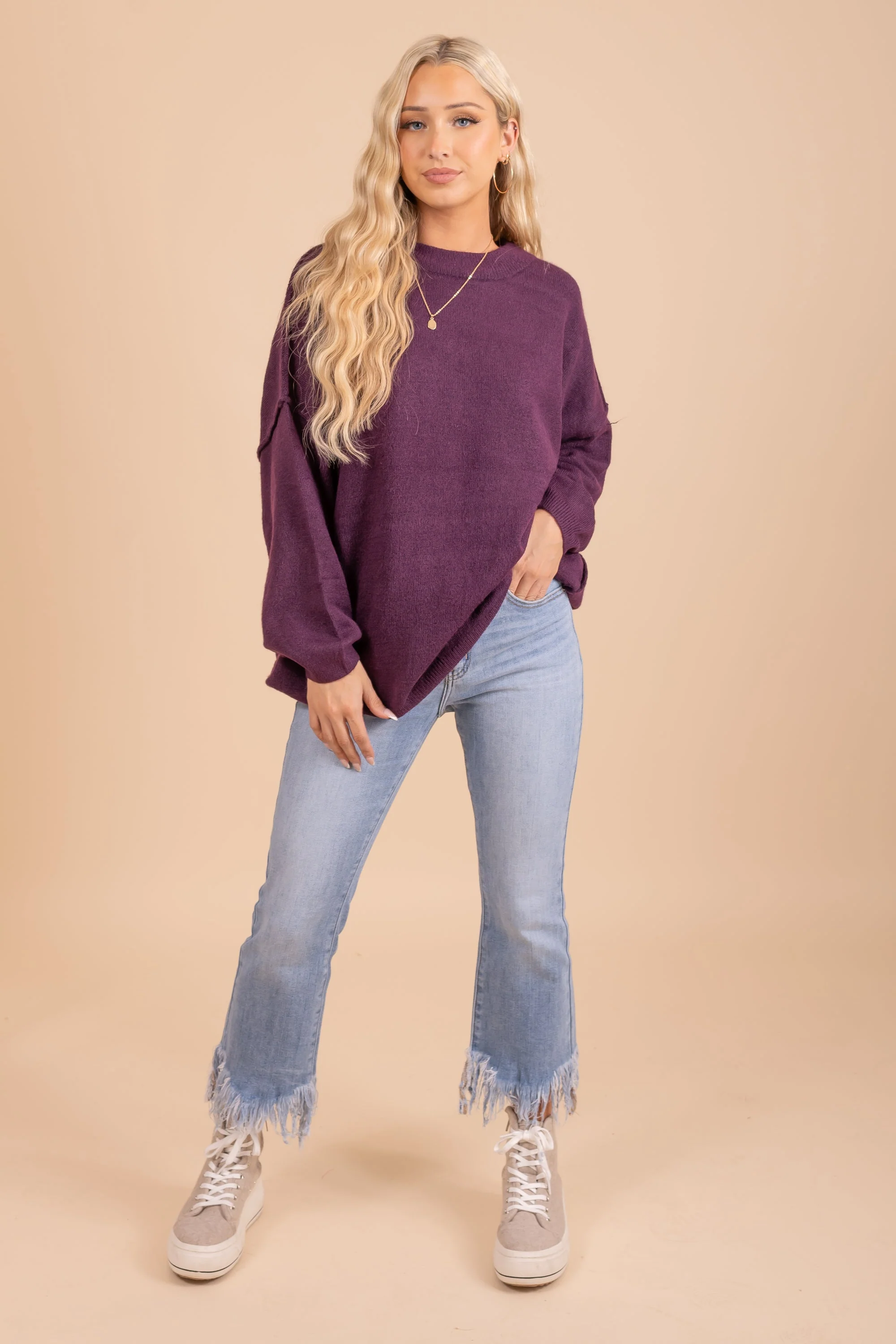 Oversized Round Neck Raw Seam Sweater
