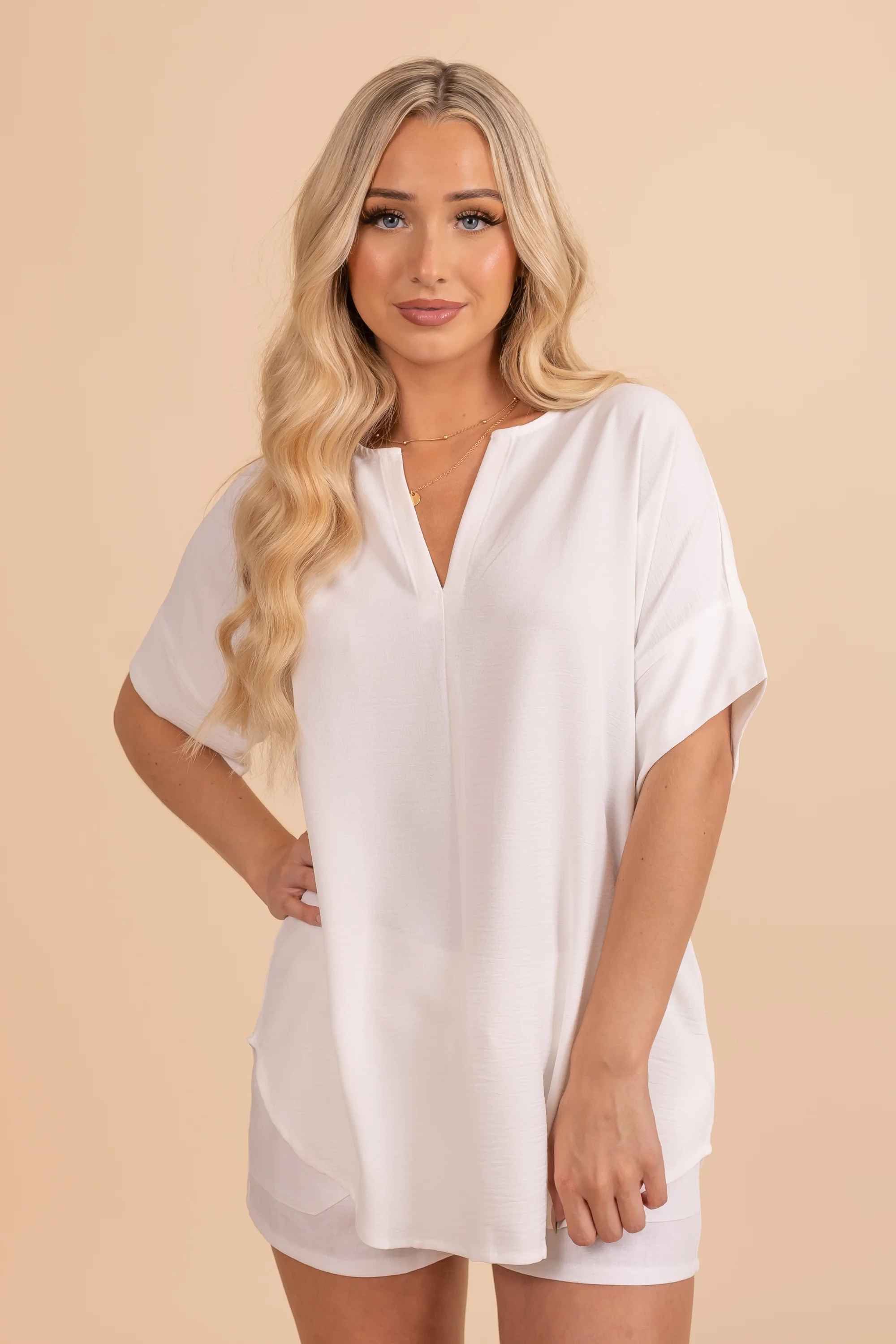 Split V-Neck Blouse
