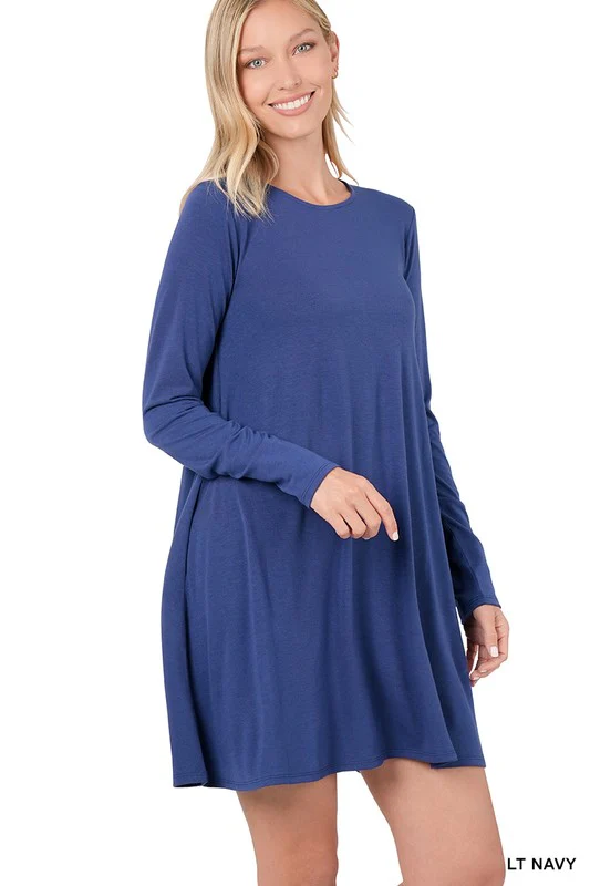 Long Sleeve  Pocket Tunic Dress