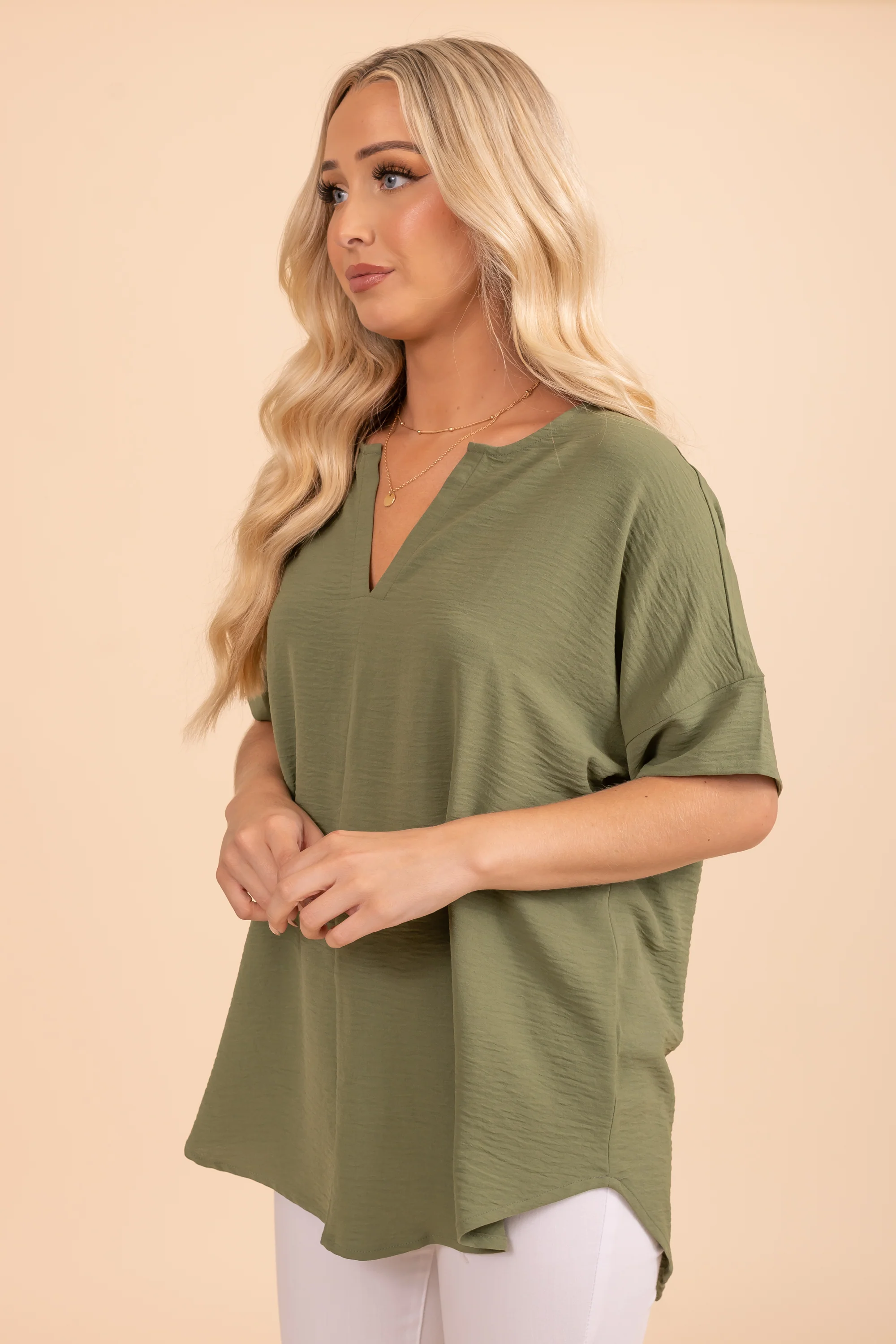 Split V-Neck Blouse