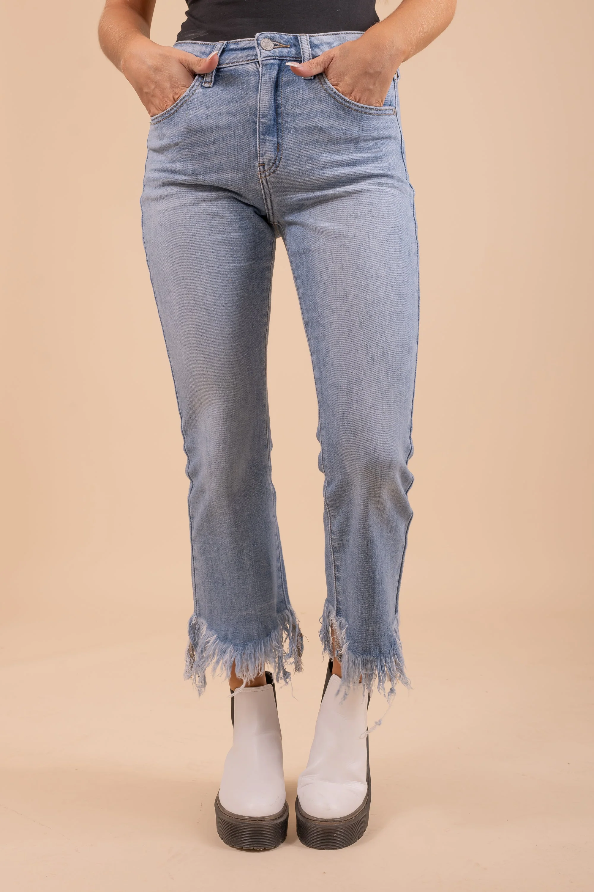 Kan Can HIGH RISE CROP BOOTCUT DENIM PANTS