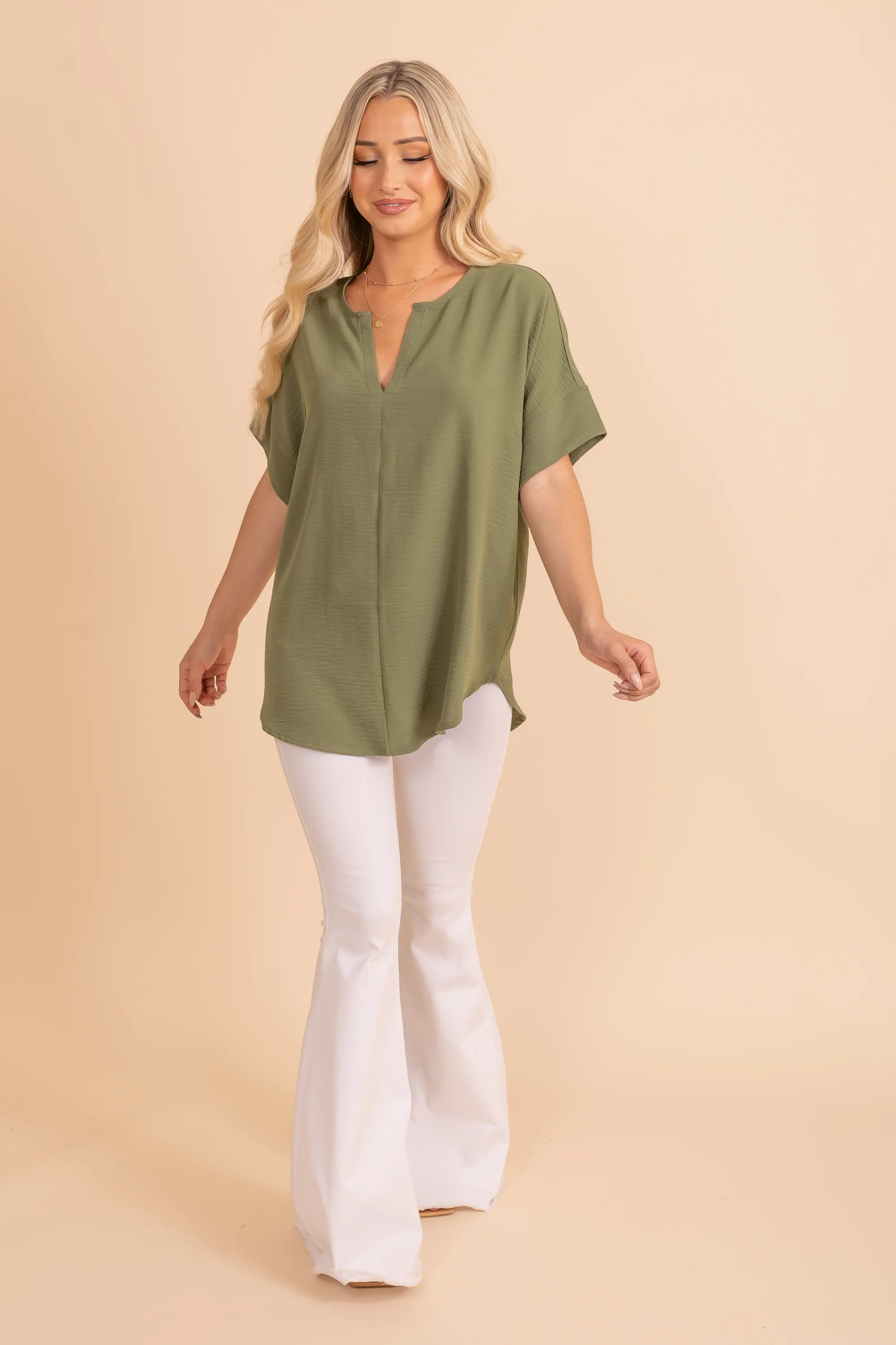 Split V-Neck Blouse