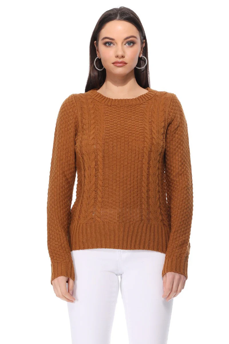 Round Neck Cable Knitted Sweater