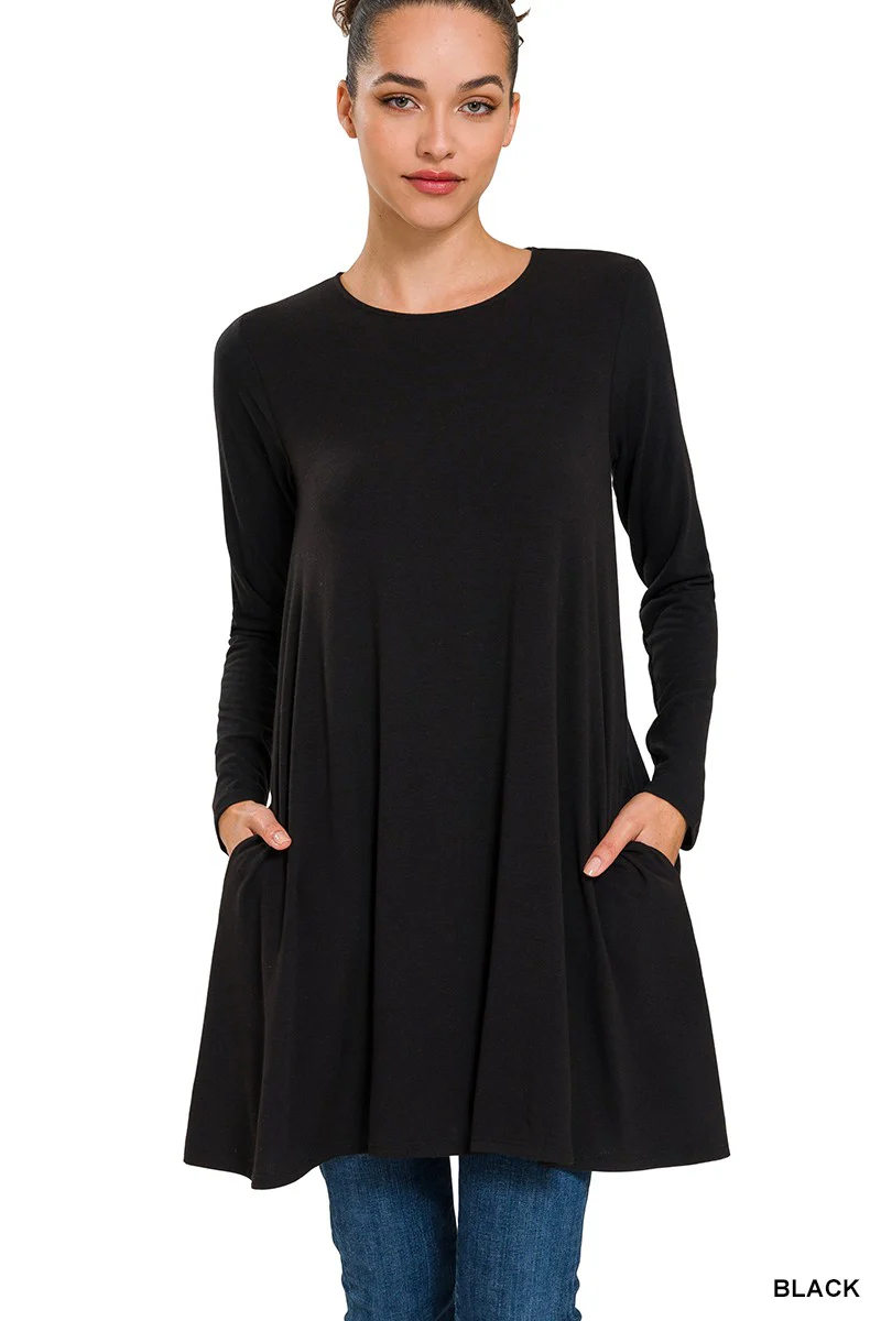 Long Sleeve  Pocket Tunic Dress