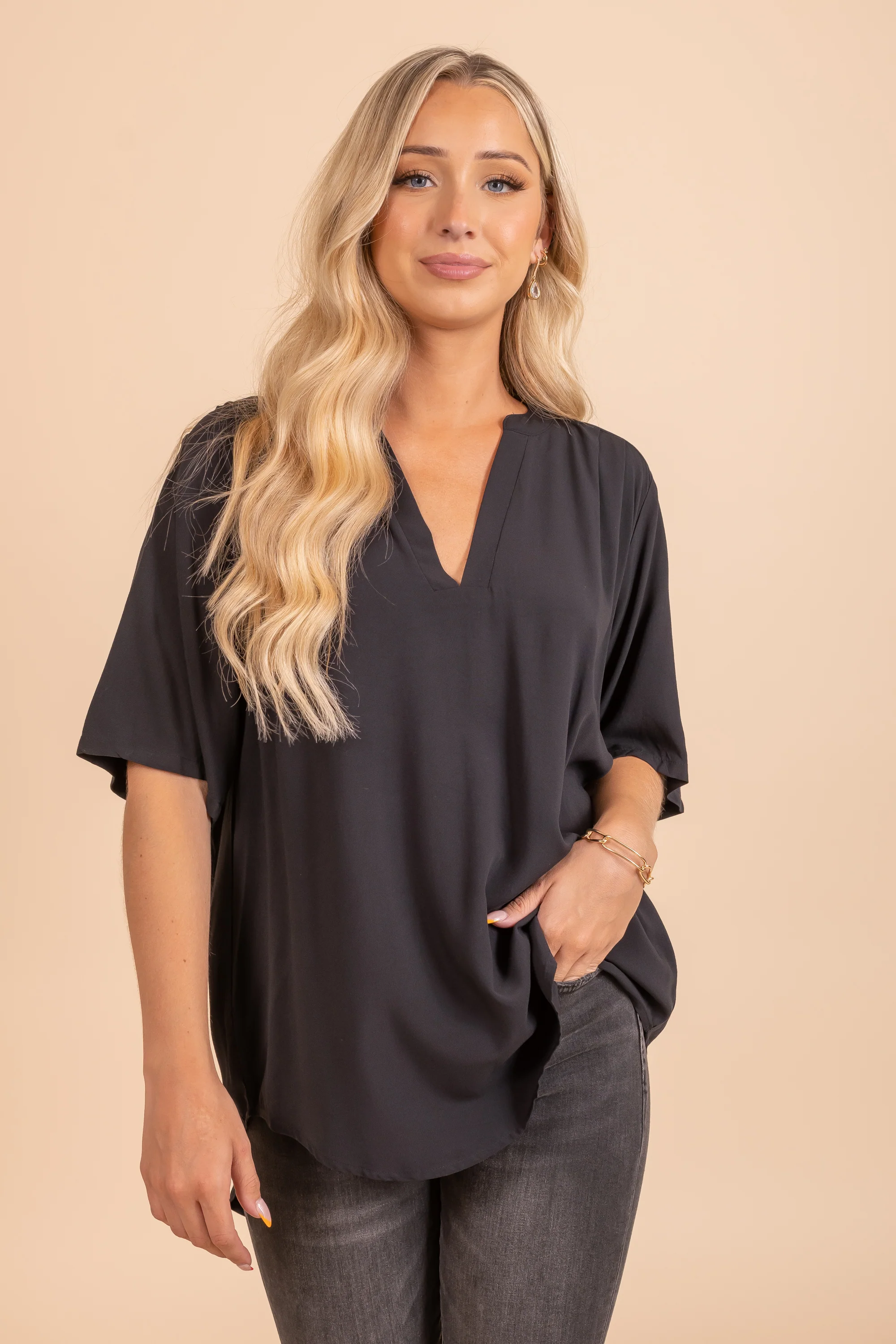 High Low V-Neck Blouse