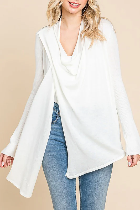 Shoulder Zip Drape Sweater Cardigan