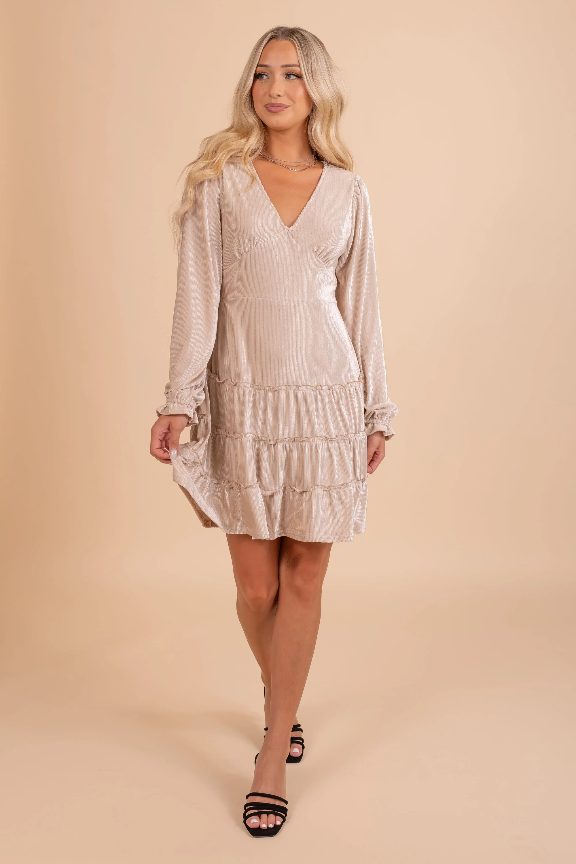 Deep V-neck Textured Velvet Holiday Mini Dress