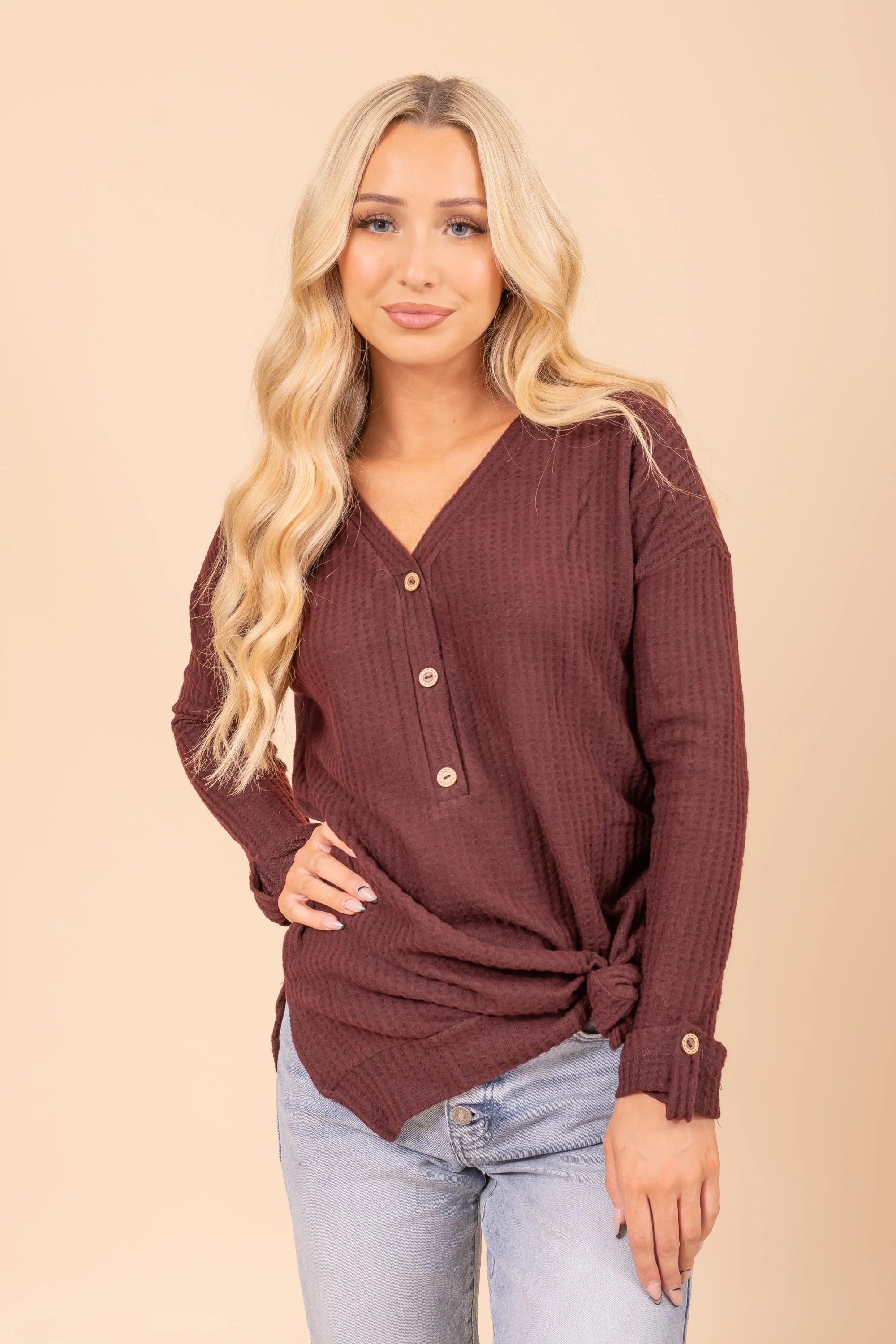 Knit Henley Long Sleeve Top