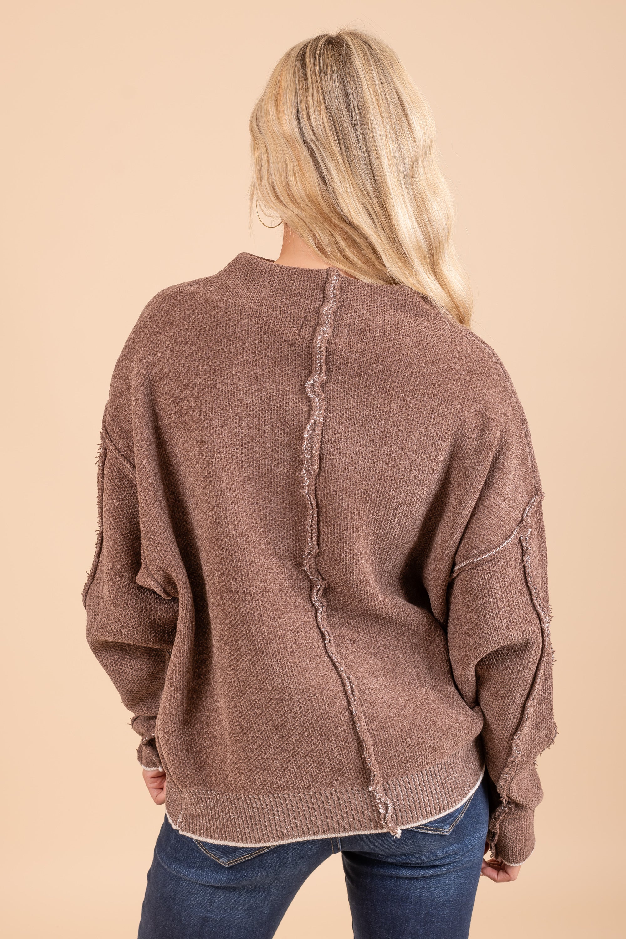 Oversized Mock Neck Raw Seam Sweater