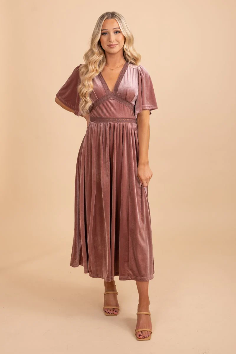 Pink Love Velvet Midi Dress