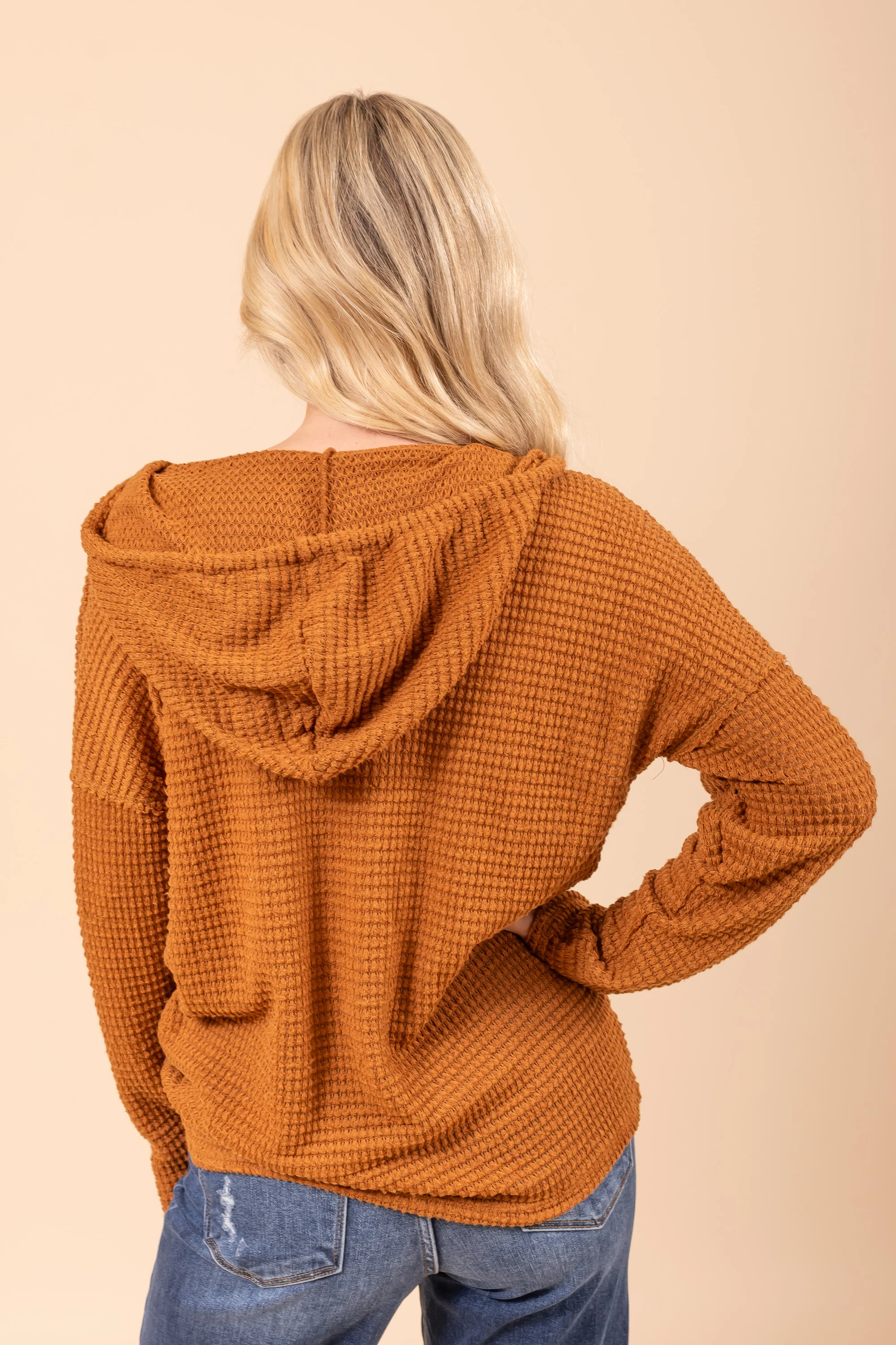 Popcorn Waffle Knit Hoodie