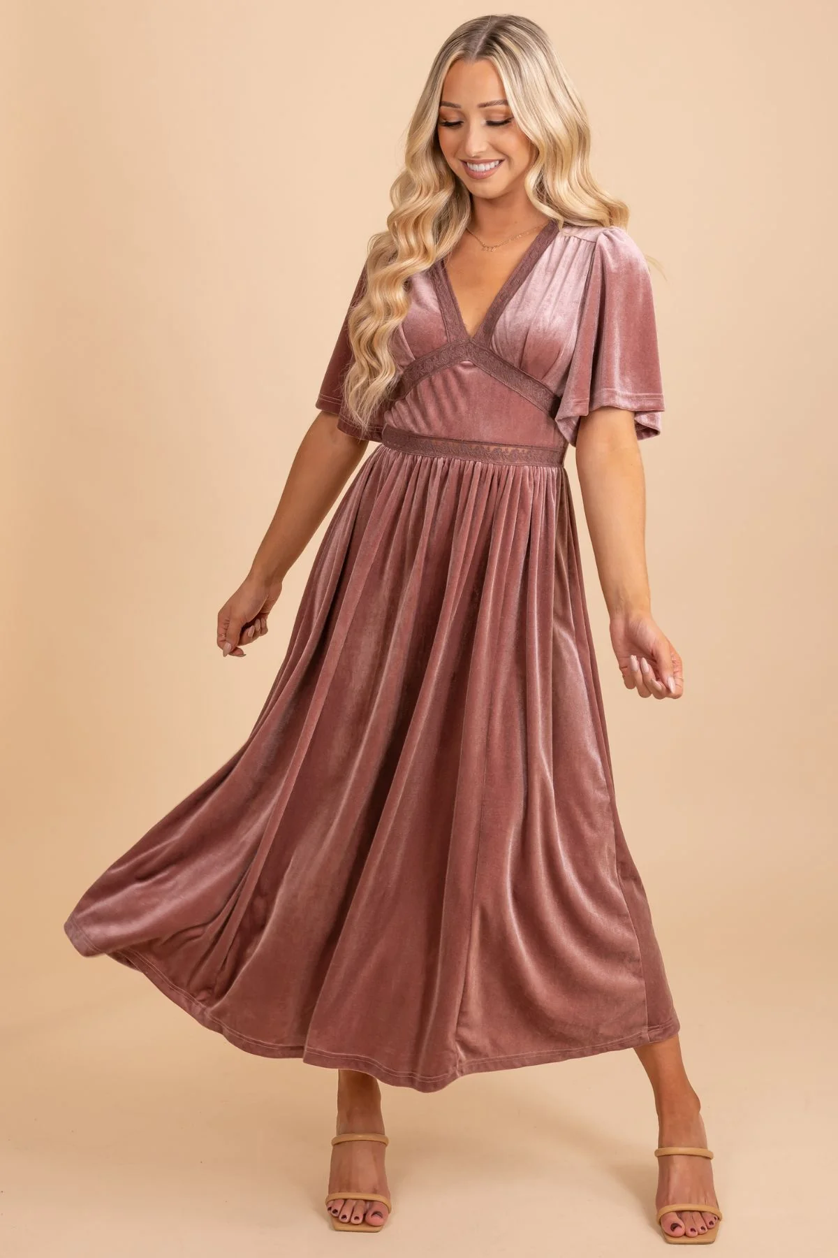 Pink Love Velvet Midi Dress