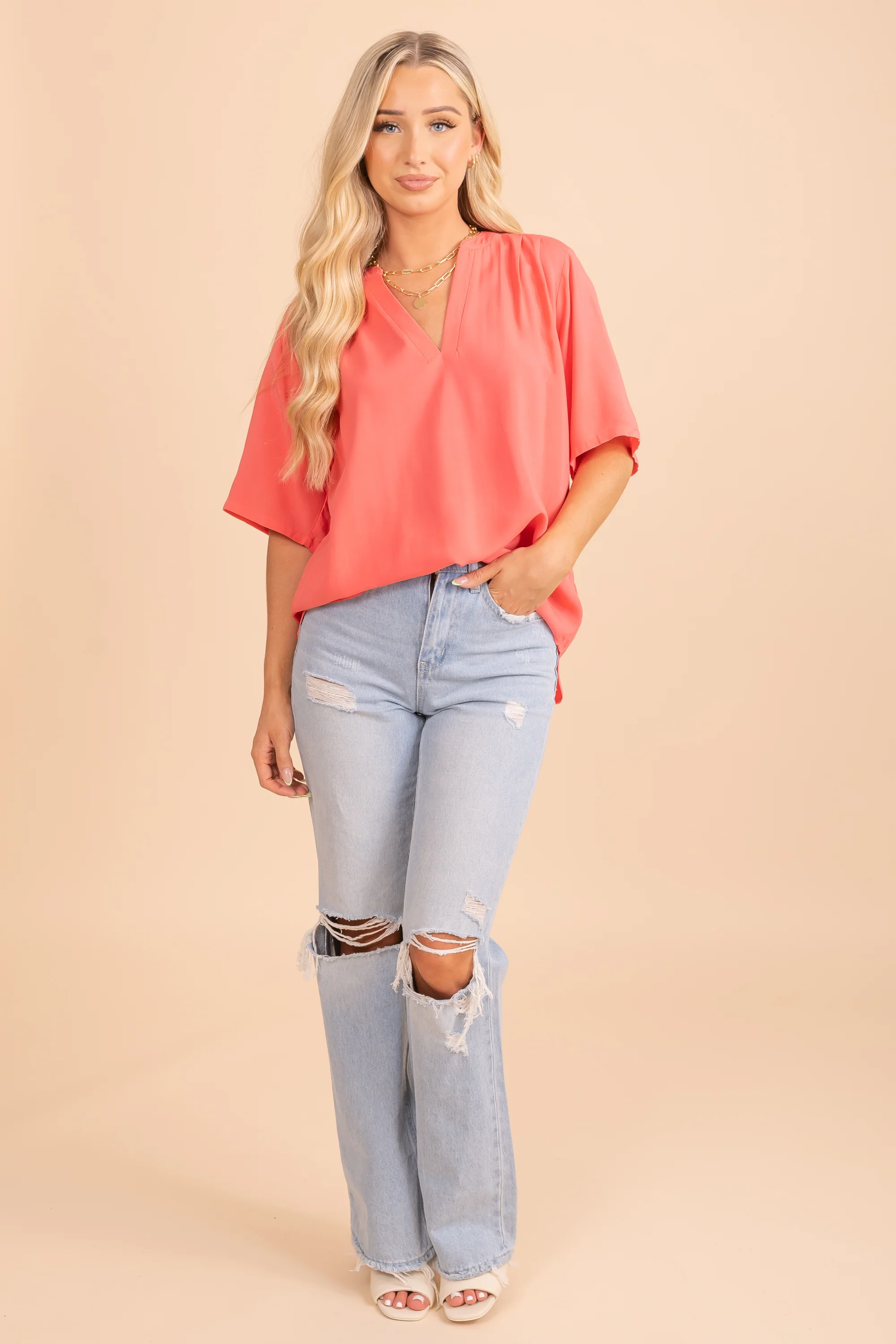 High Low V-Neck Blouse