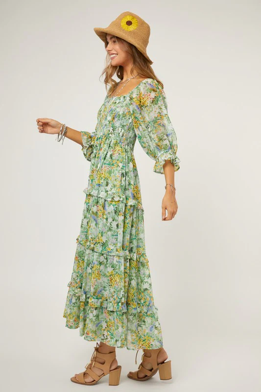 Floral Chiffon Midi Dress