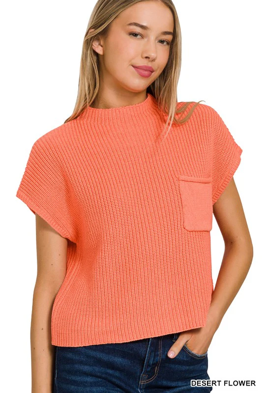 Mock Neck Short Sleeve Cropped Sweater