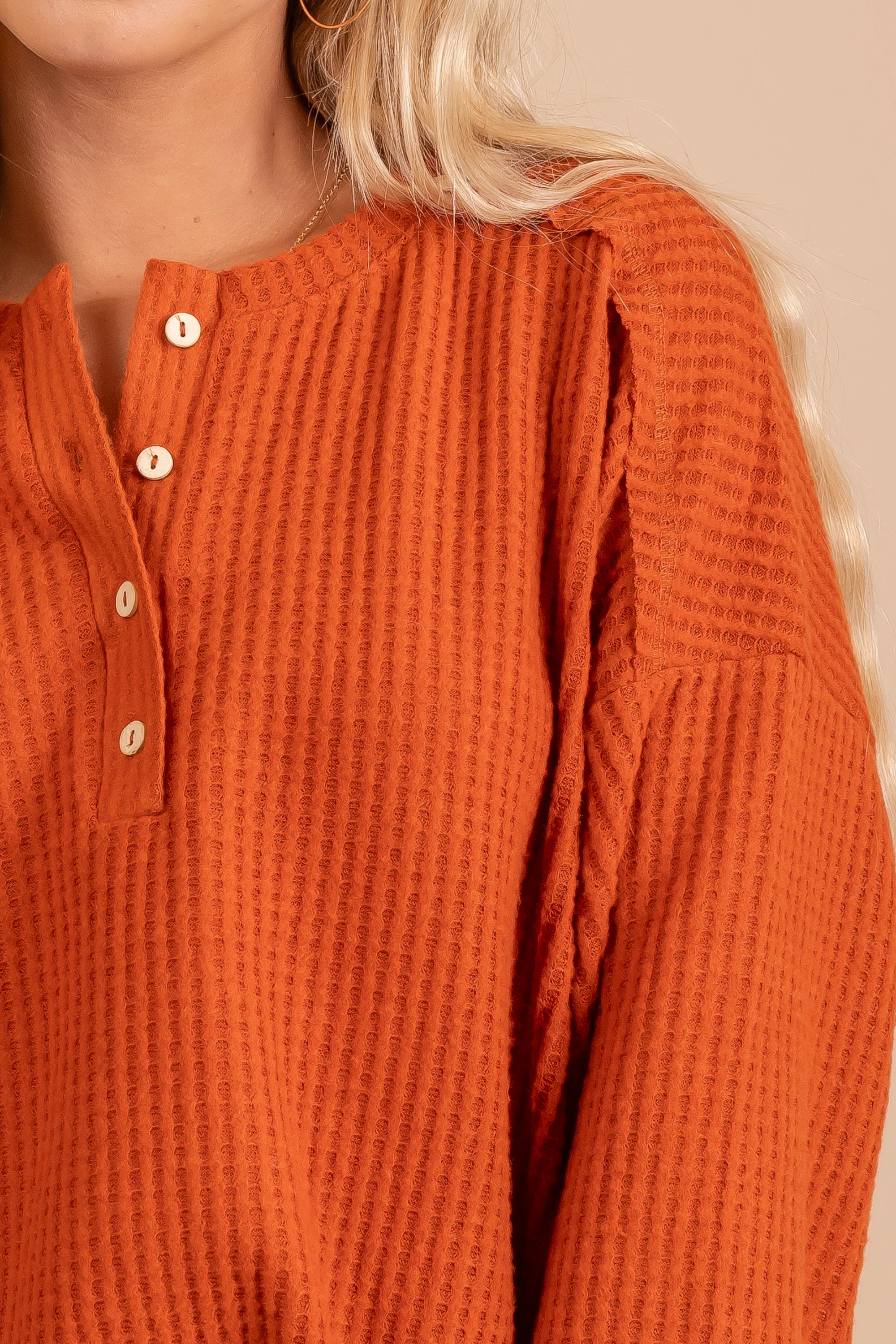 Waffle Knit Henley Pullover