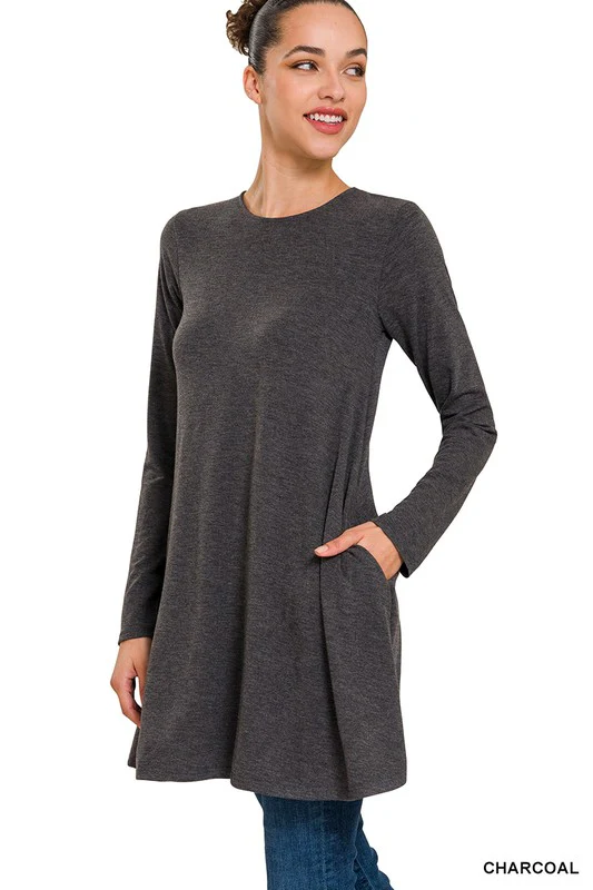 Long Sleeve  Pocket Tunic Dress