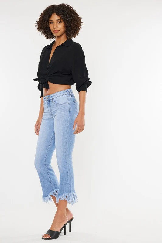 Kan Can HIGH RISE CROP BOOTCUT DENIM PANTS