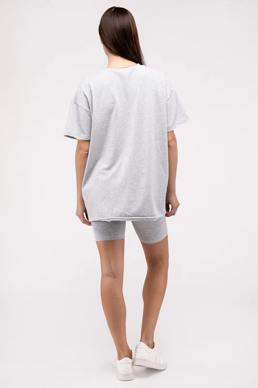 Cotton Round Neck Top & Biker Shorts Set