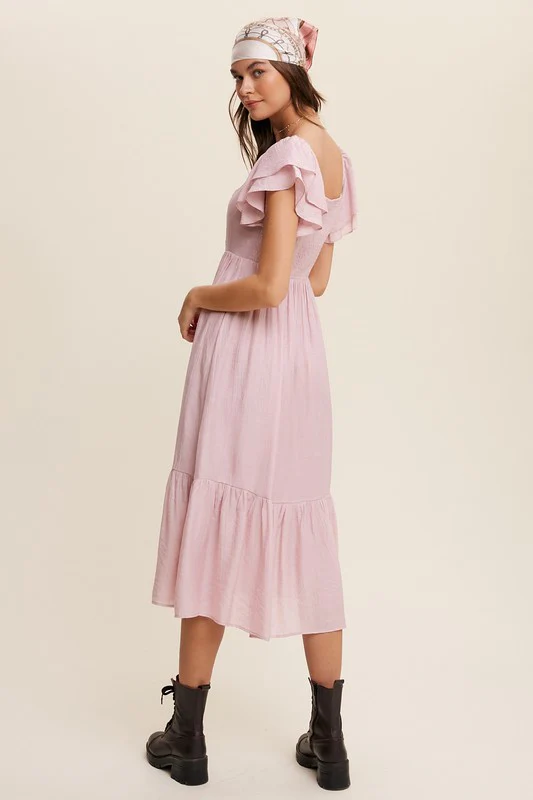 Square Neck Ruffled Short Sleeve Maxi Dress