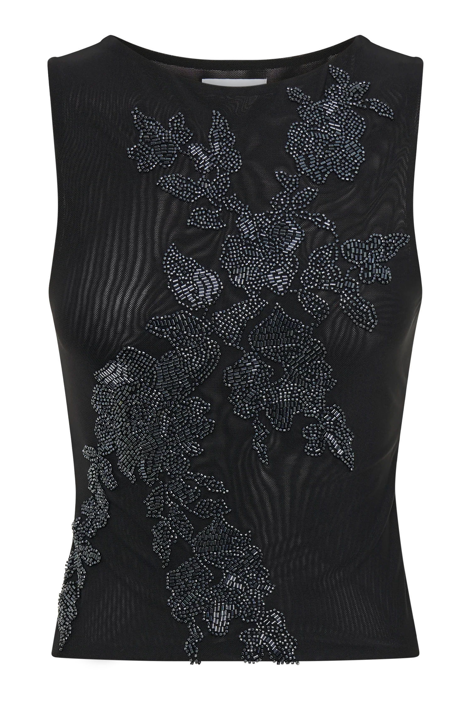 Luci Beaded Flower Mesh Top - Black