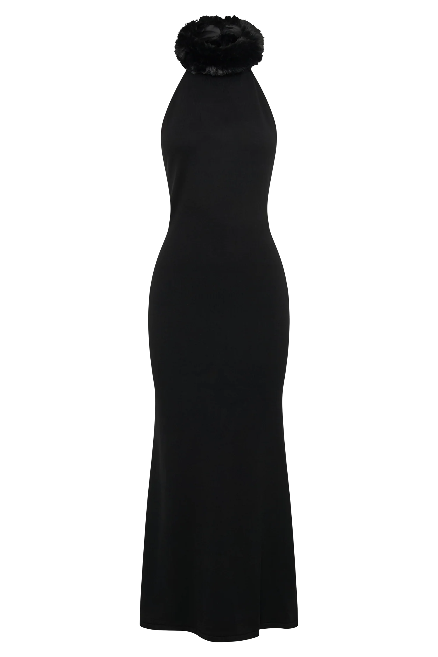 Elva Halter Knit Maxi Dress With Faux Fur - Black