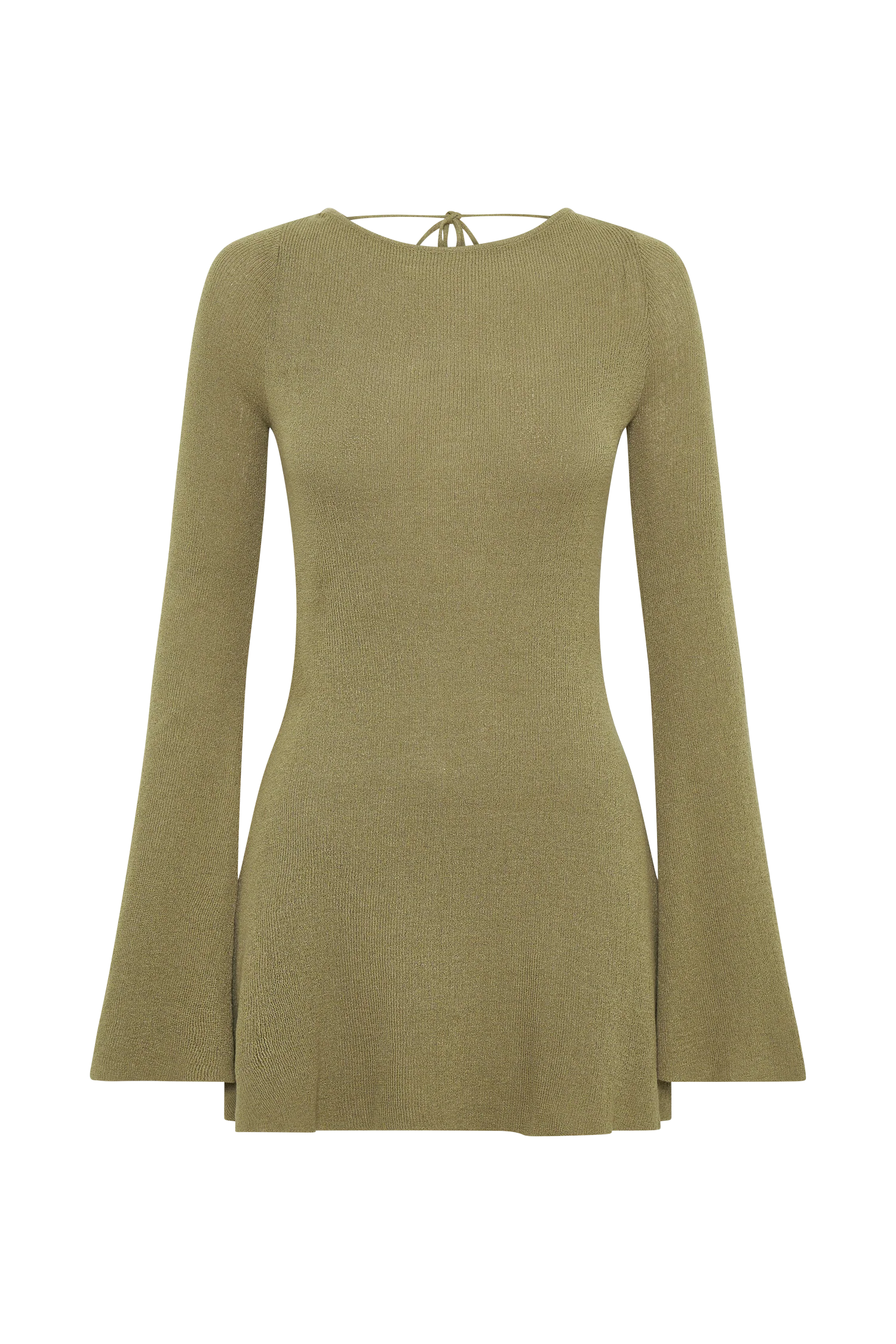 Zahra Long Sleeve Open Back Mini Knit Dress - Olive