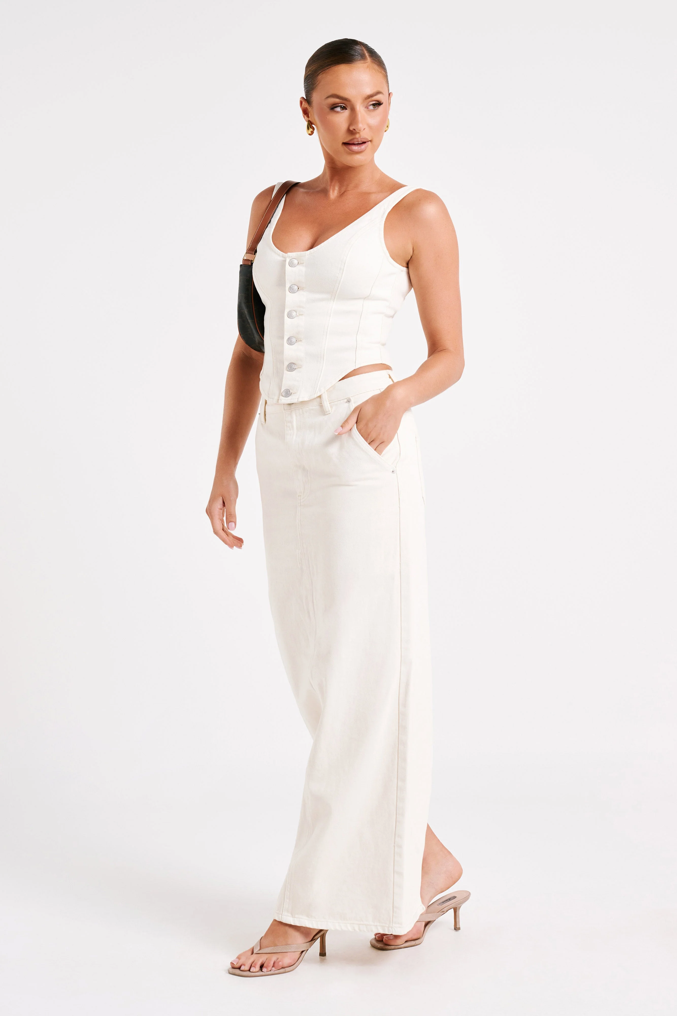 Illona Denim Maxi Skirt - Ecru