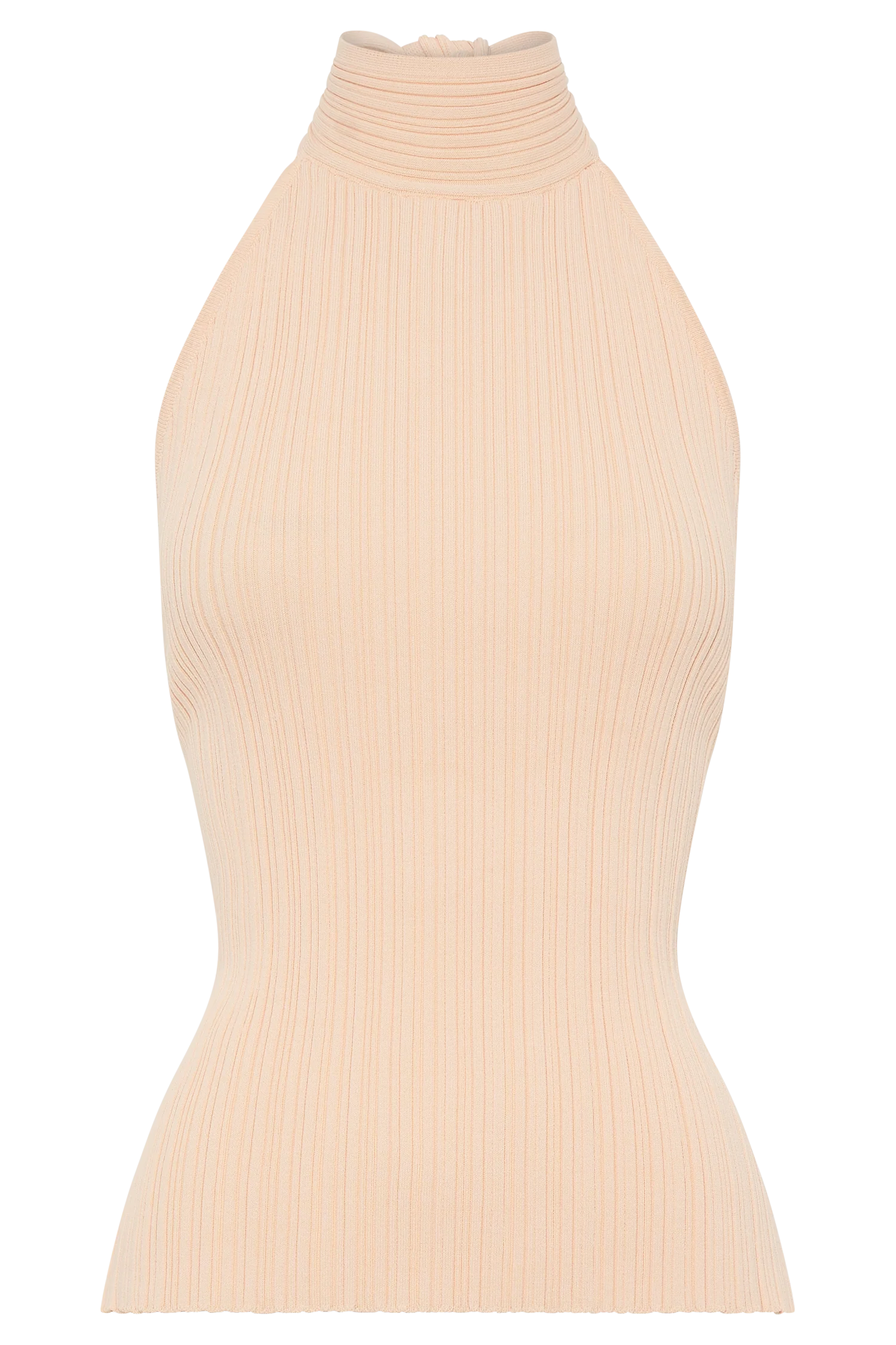 Laila Longline Halter Rib Knit Top - Light Peach