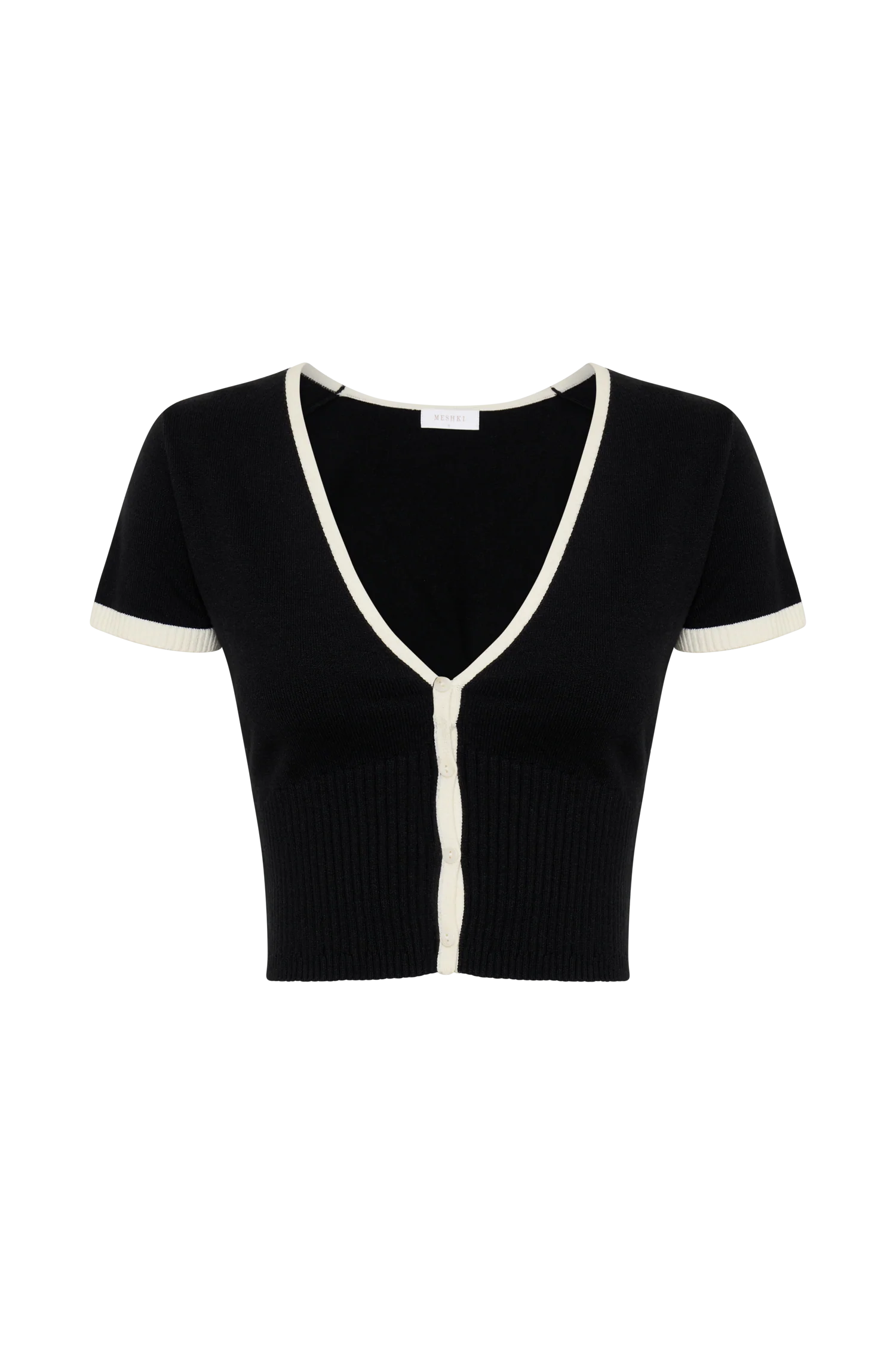 Jolene Contrast Button Up Knit Top - Black
