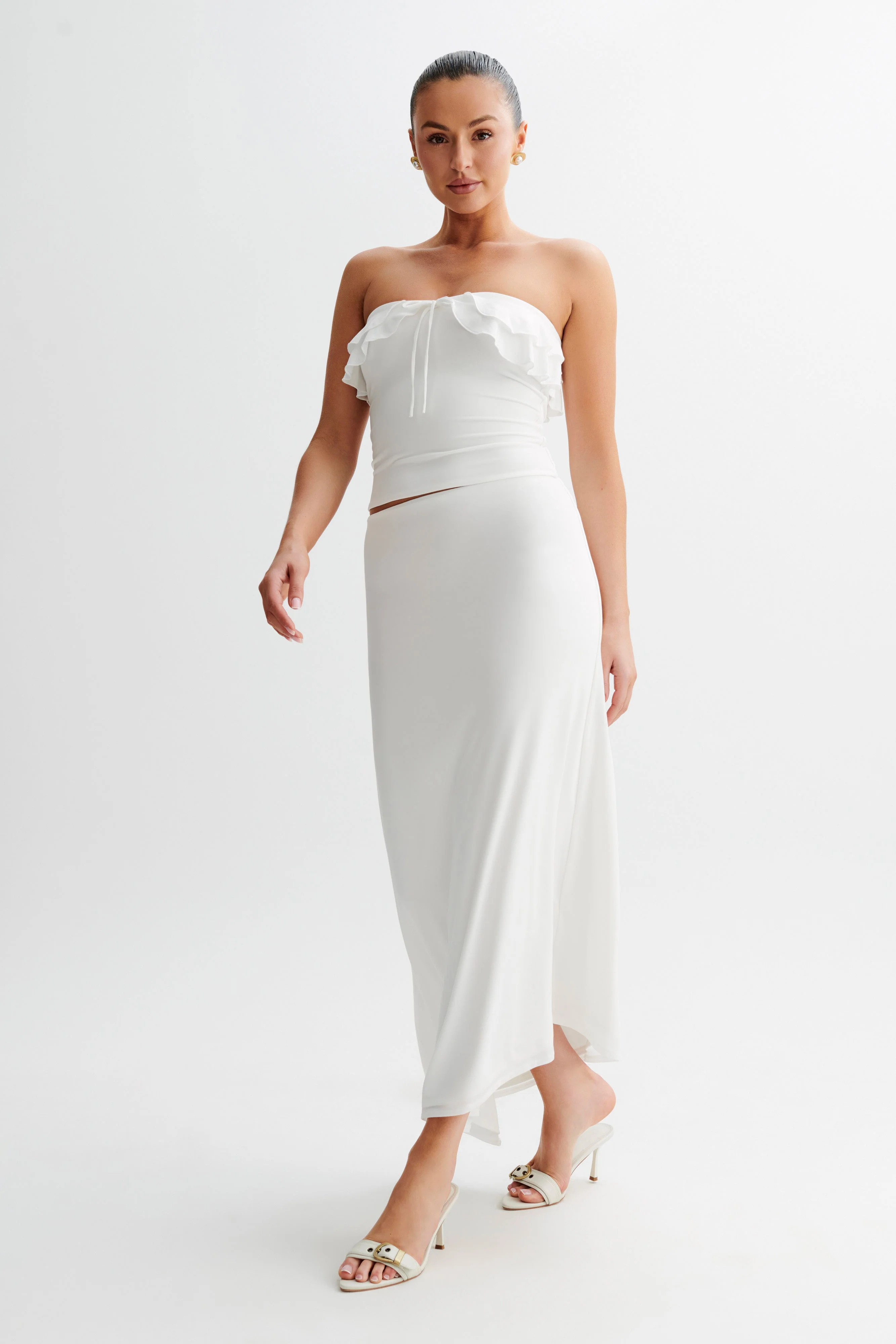 Bea Asymmetrical Slinky Maxi Skirt - White