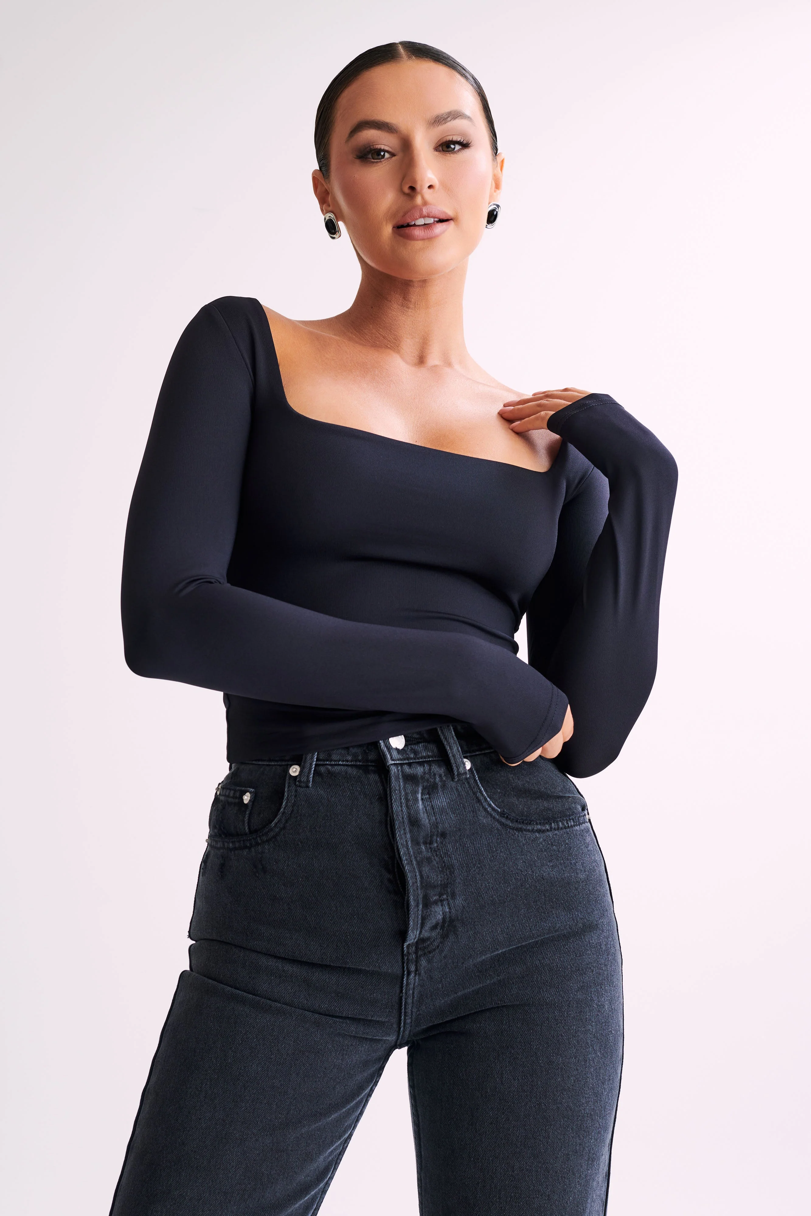 Bridget Recycled Nylon Long Sleeve Top - Black