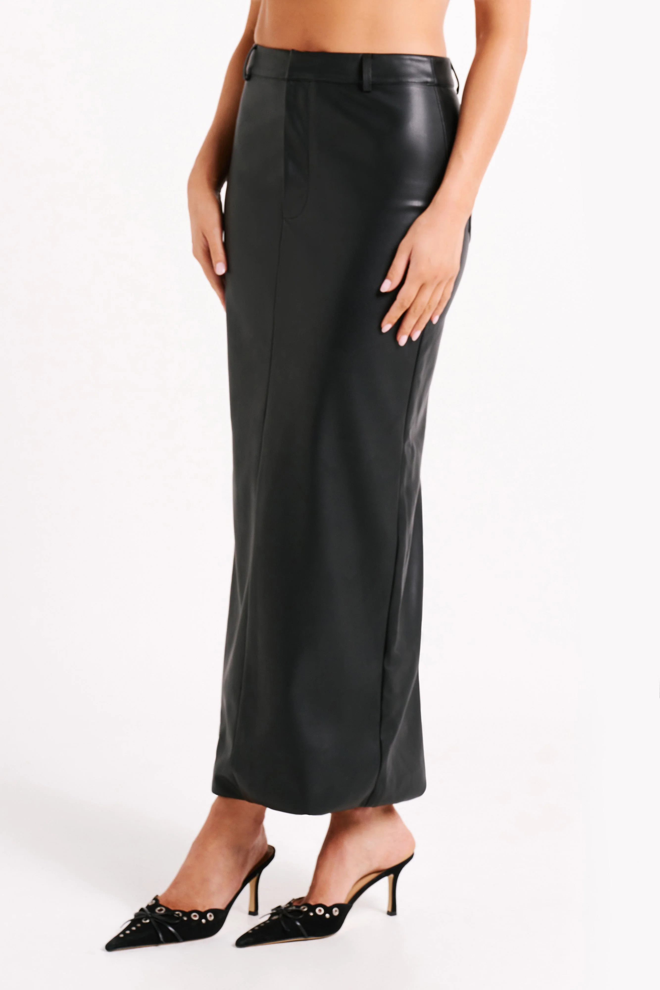 Lottie Faux Leather Maxi Skirt - Black