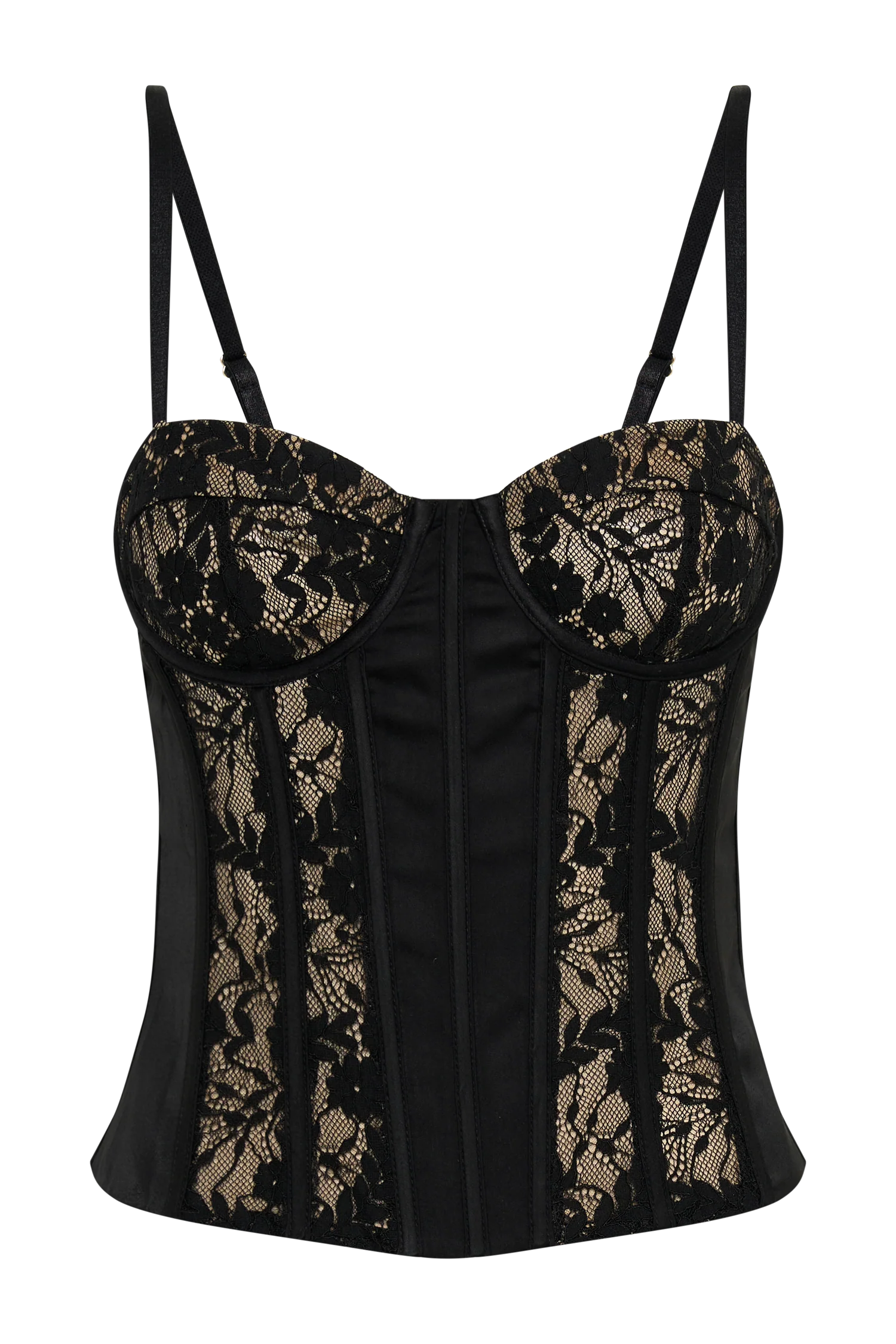 Maryse Satin And Lace Corset Top - Black