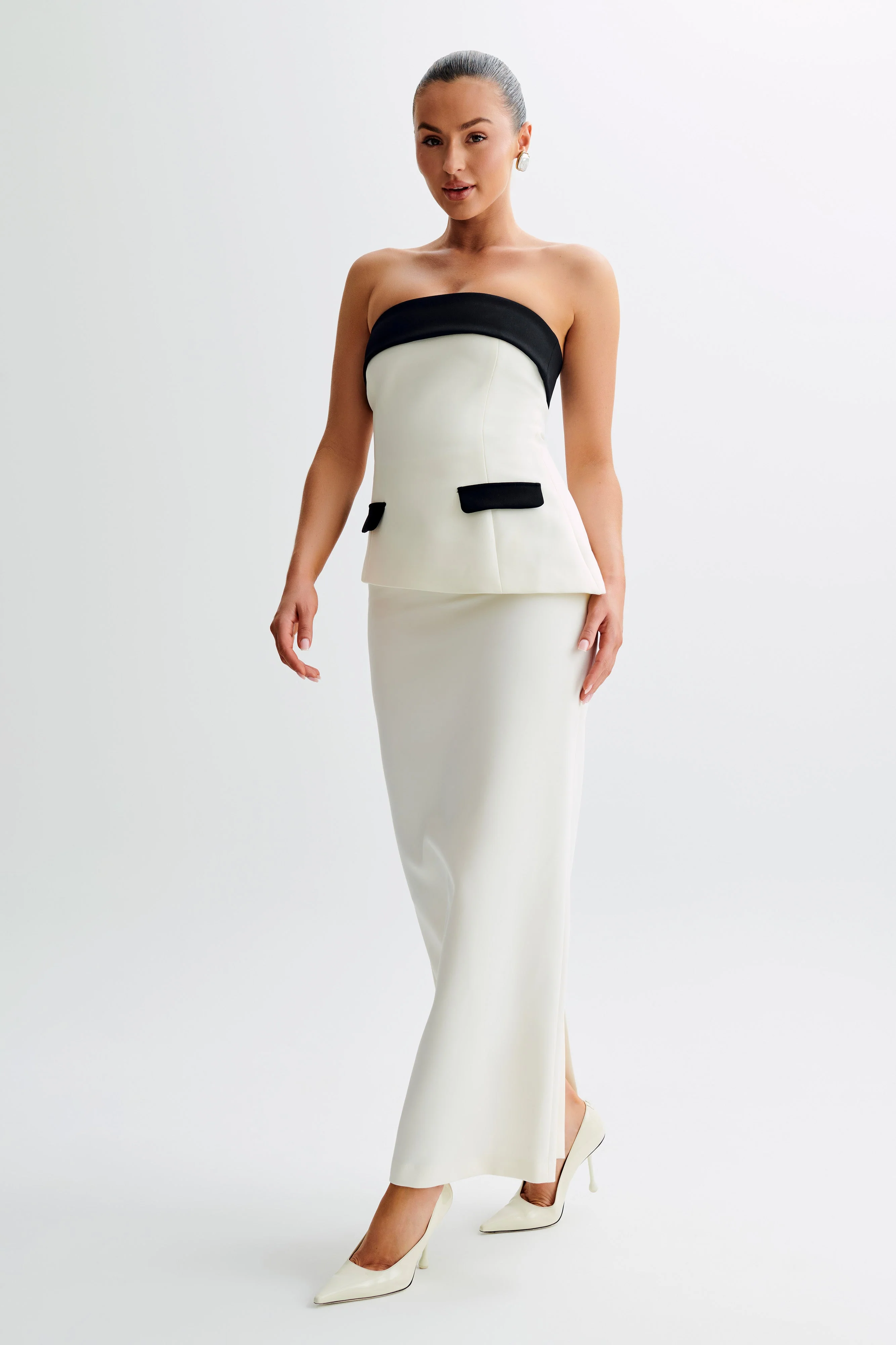 Micah Contrast Suiting Strapless Top - White