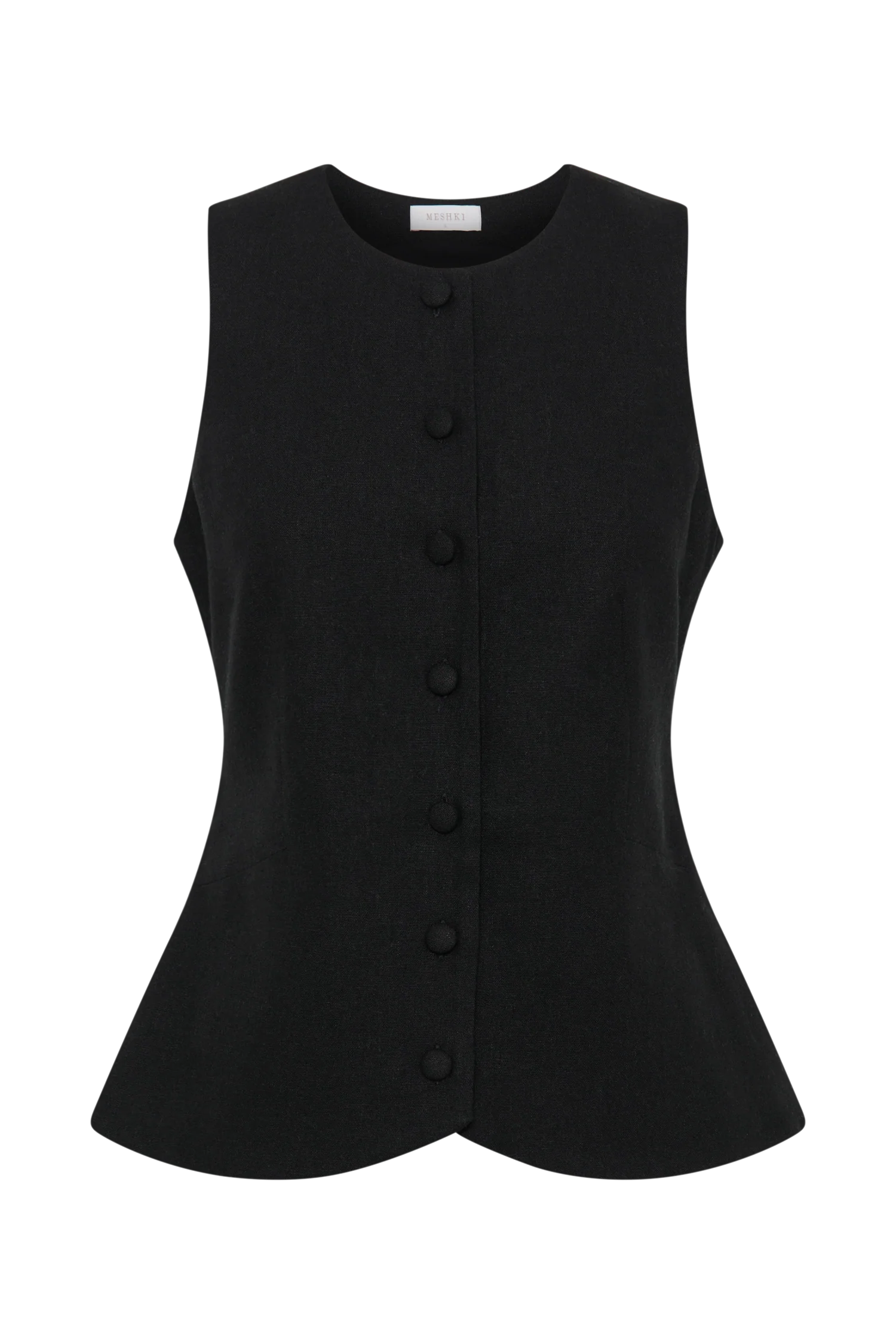 Laurence Sleeveless Linen Longline Top - Black