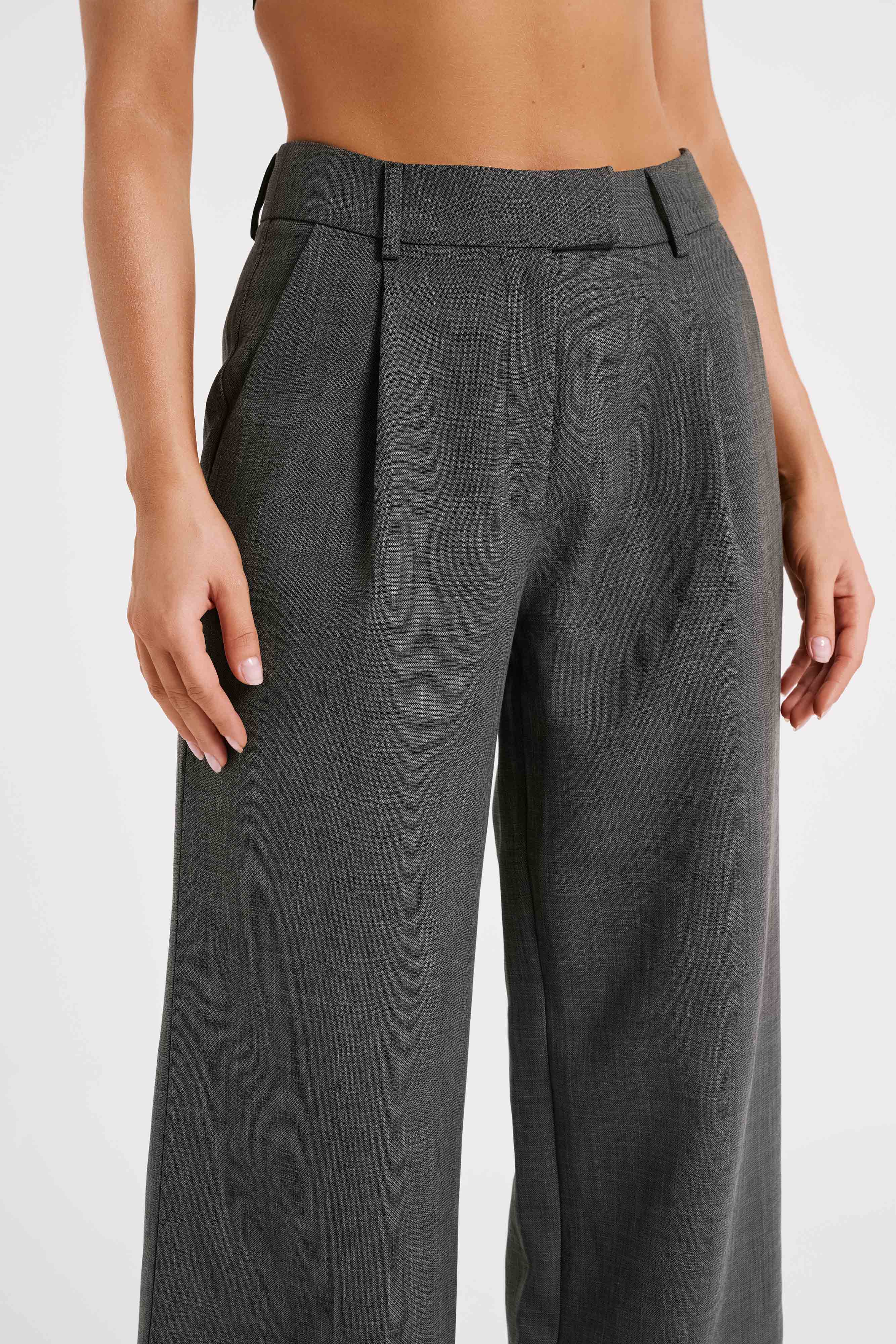 Natalie Textured Wide Leg Pant - Charcoal