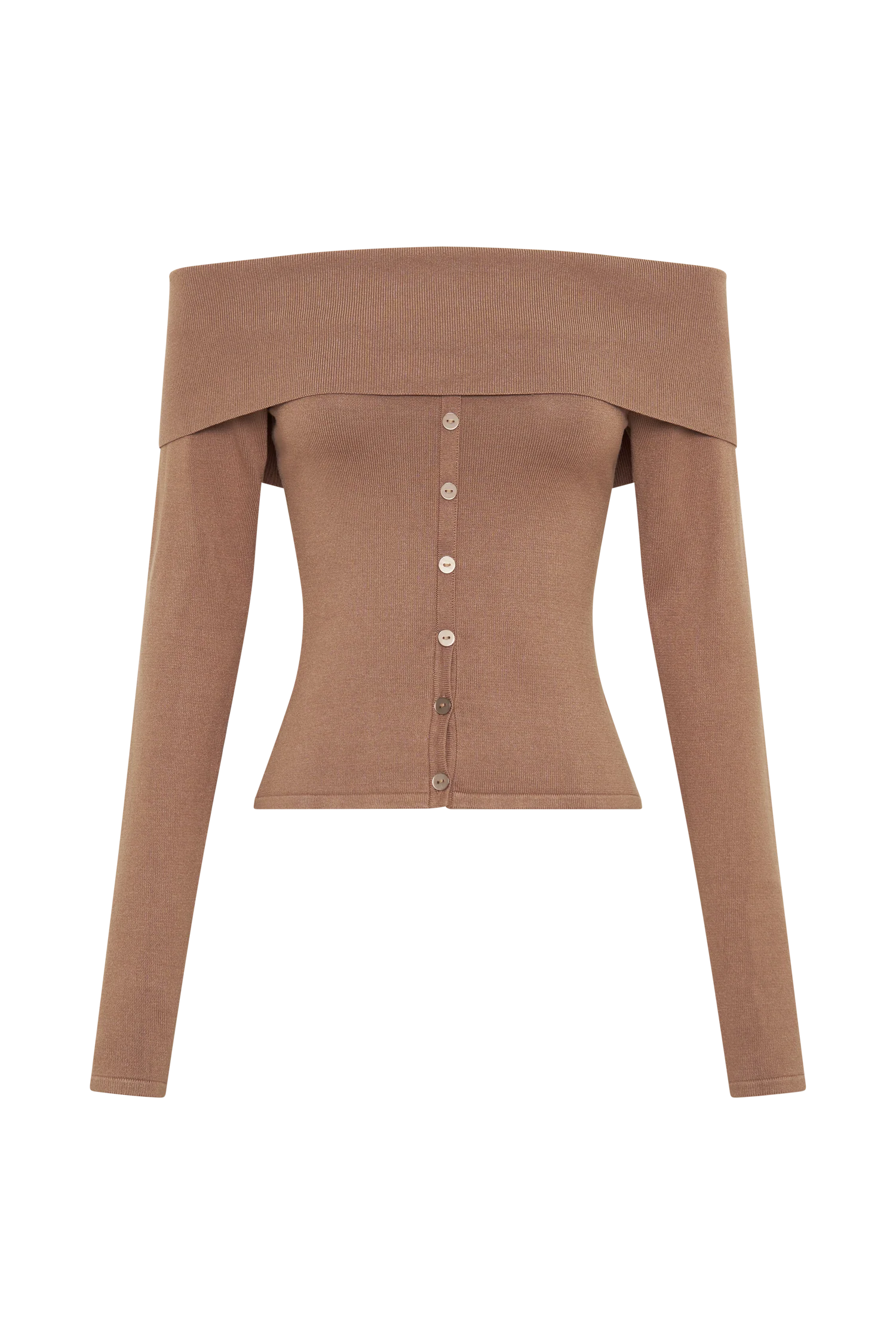 Diedre Buttoned Off Shoulder Knit Top - Pecan
