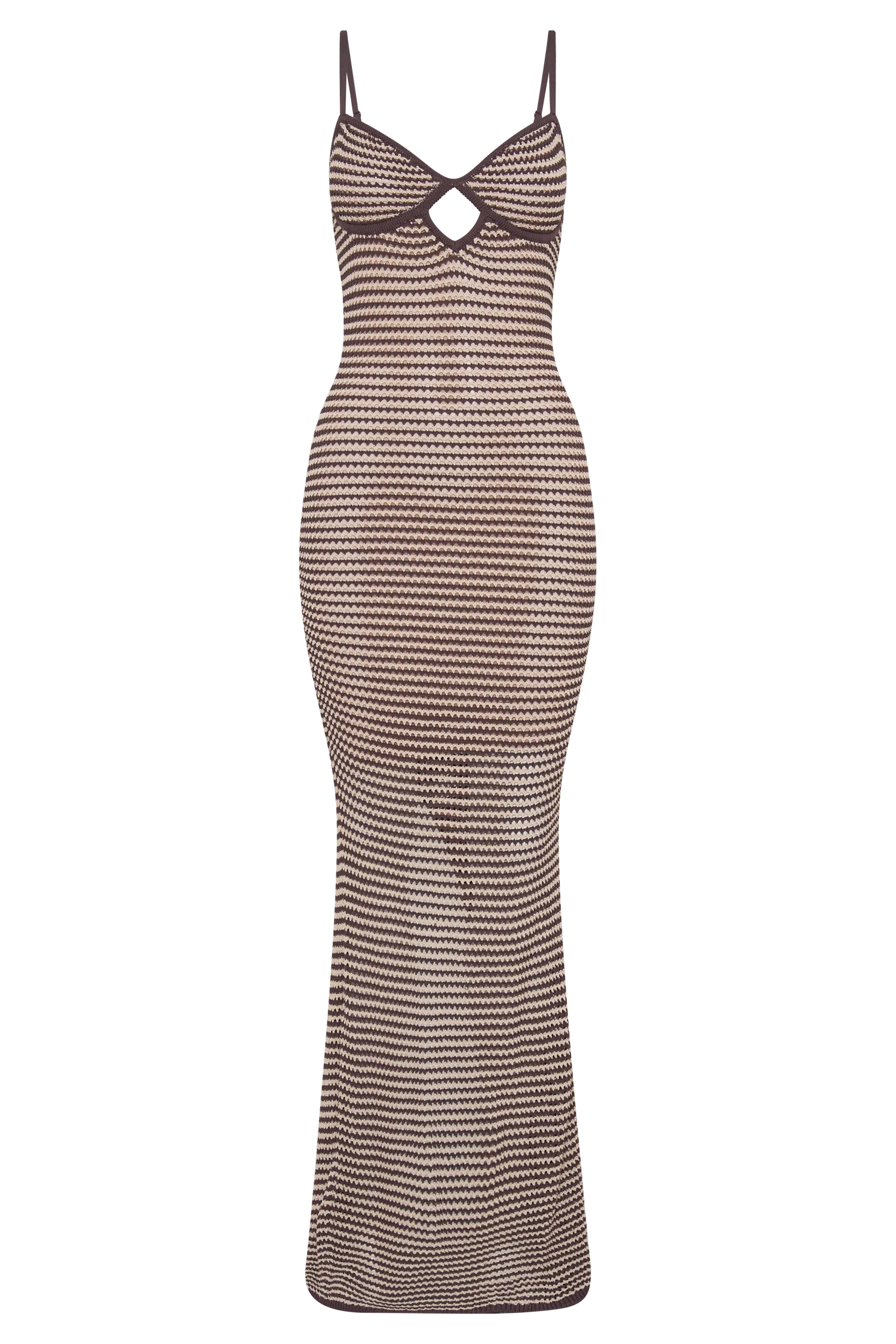 Jeannie Stripe Cupped Knit Maxi Dress - Chocolate/Nude