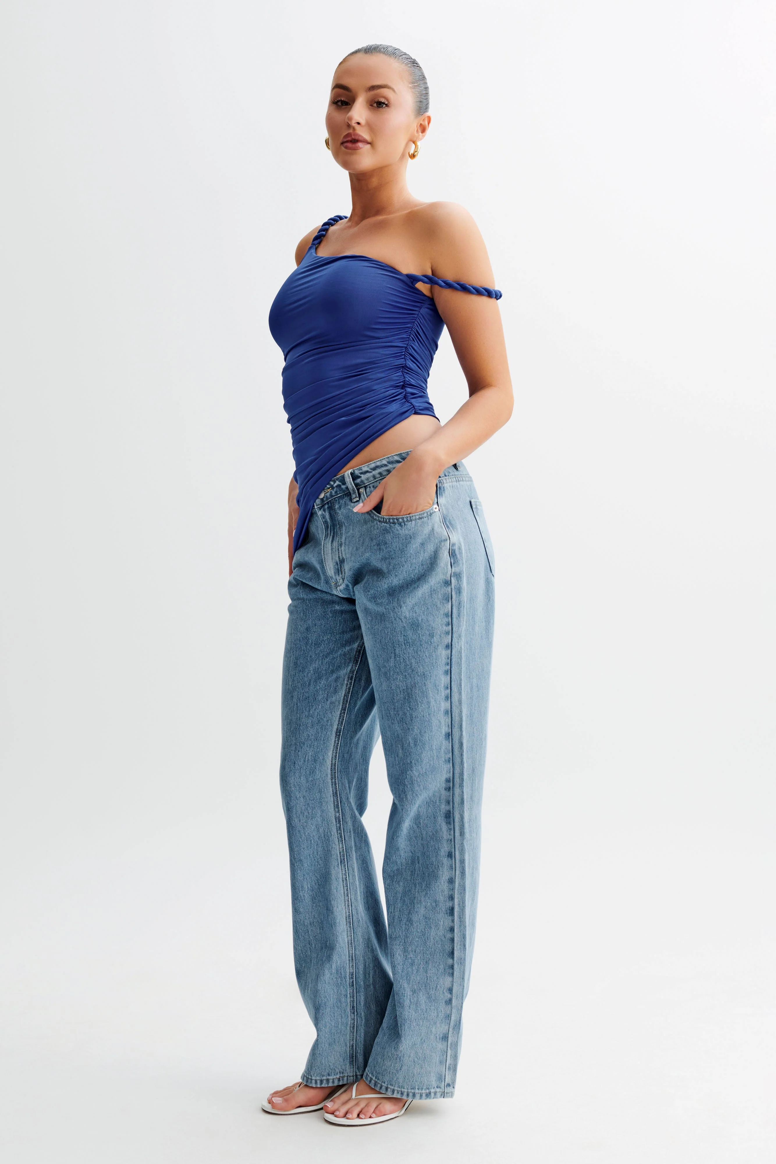 Palmira Slinky Asymmetric Sleeveless Top - Cobalt Blue