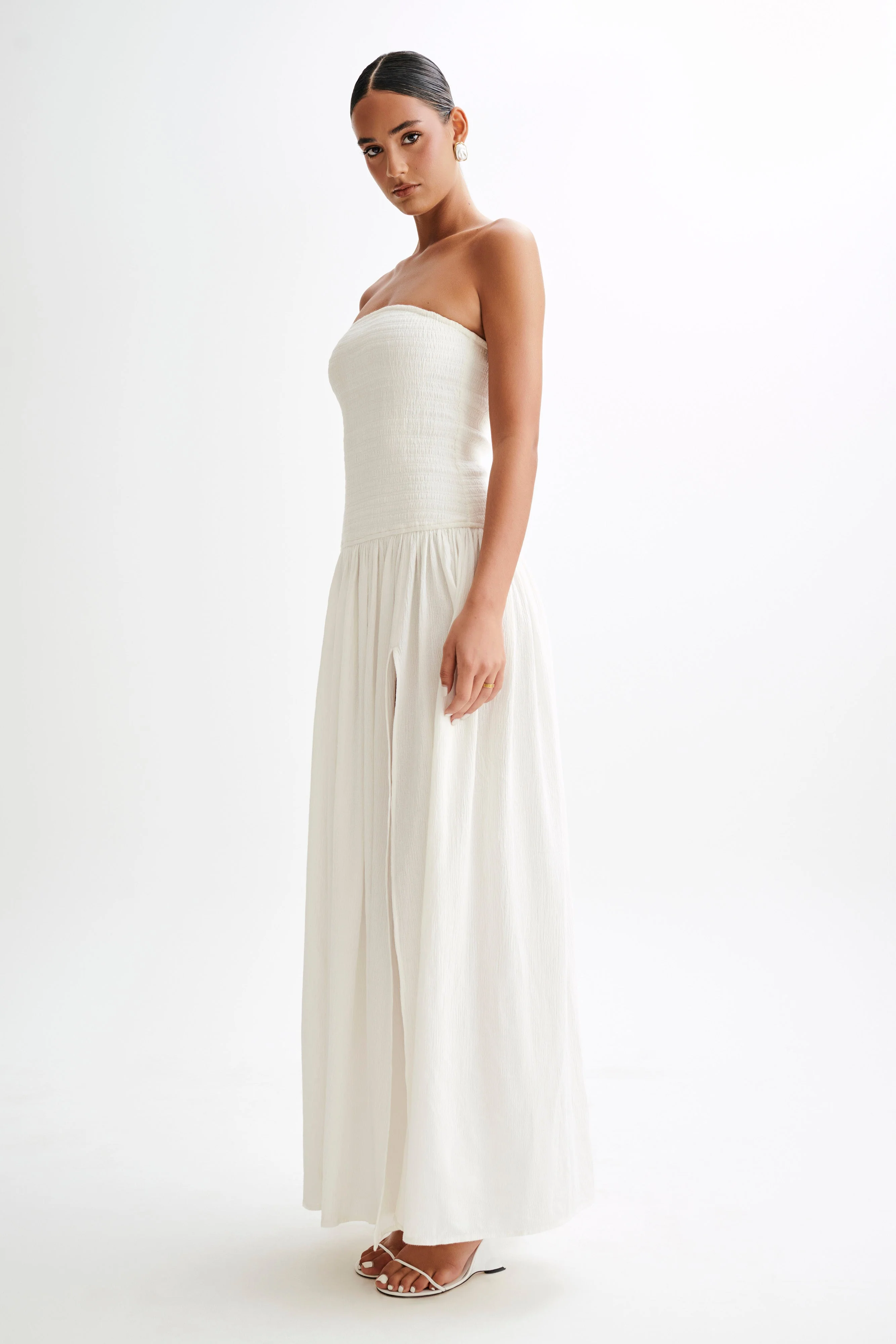 Maureen Cotton Shirring Maxi Dress - Ivory