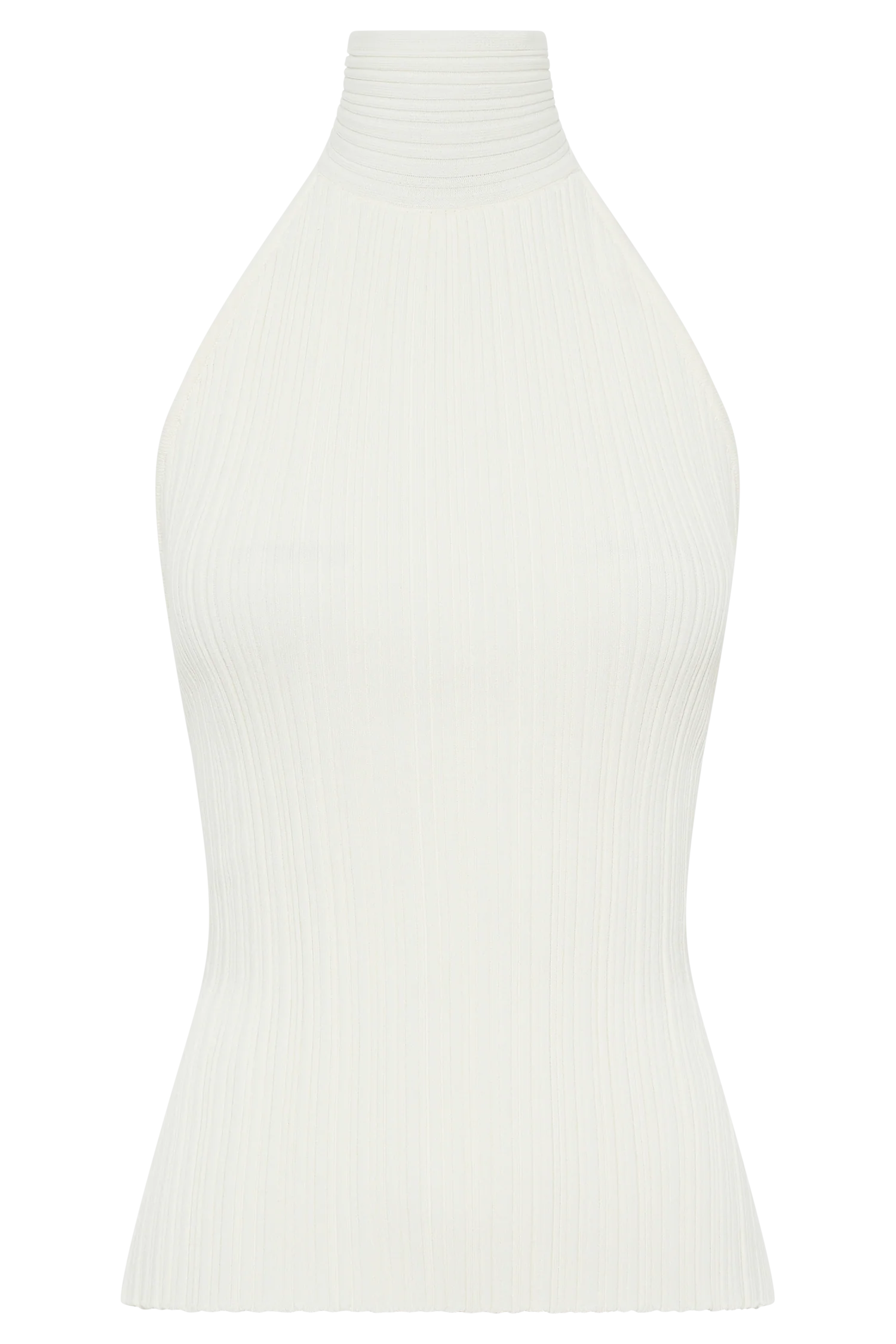 Laila Longline Halter Rib Knit Top - Ivory Marle