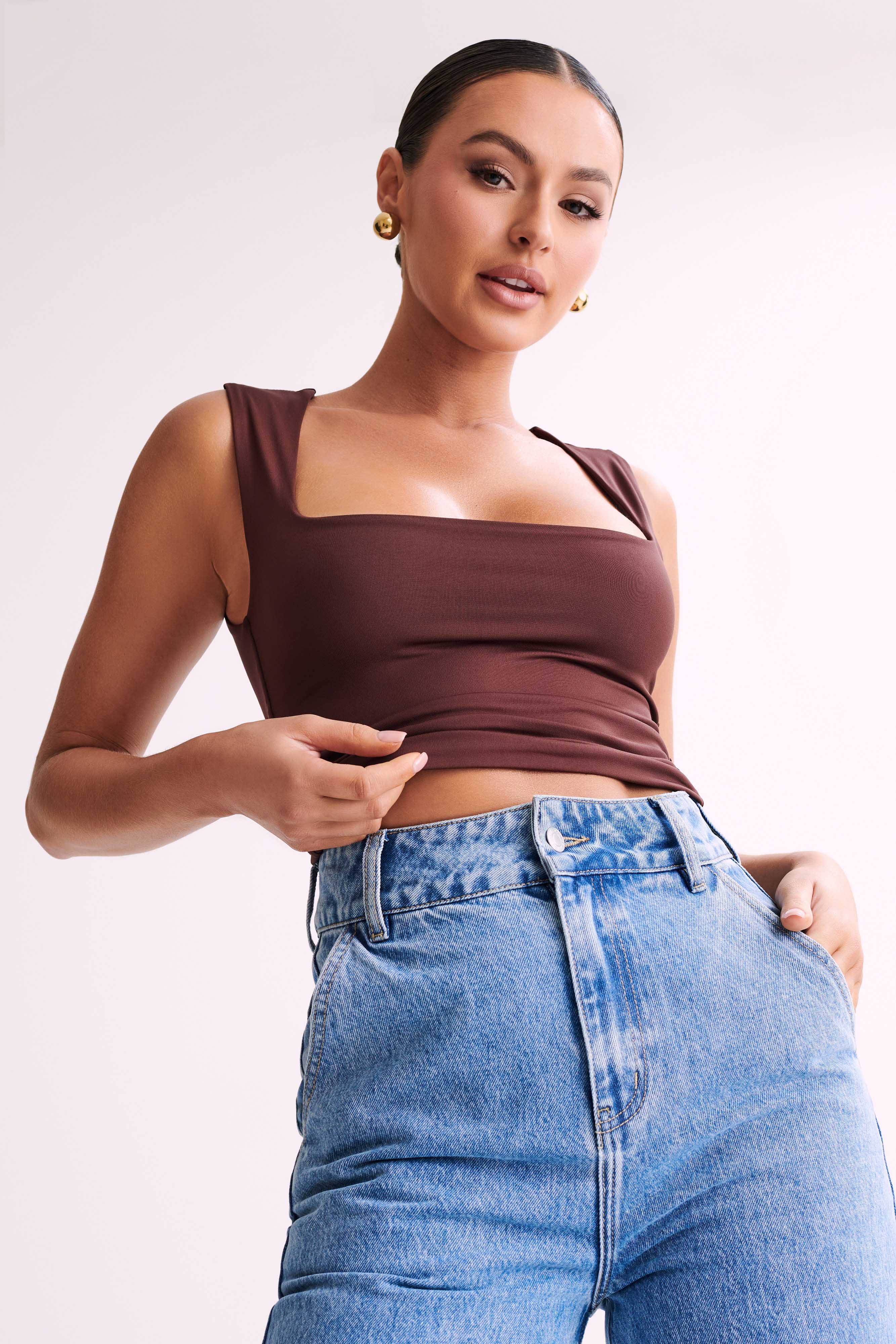 Linley Recycled Nylon Long Line Top - Chocolate