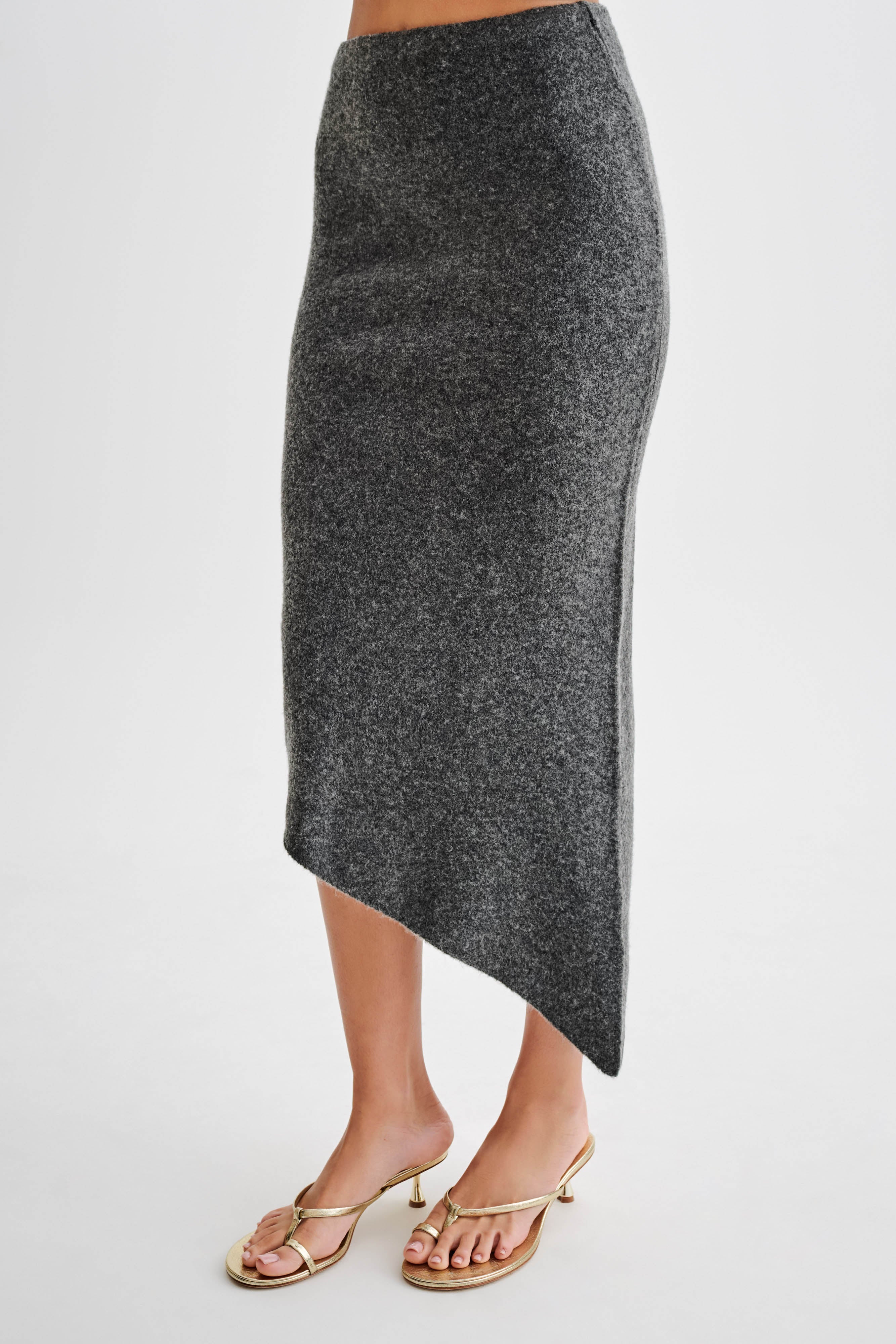 Genevieve Asymmetrical Knit Midi Skirt - Charcoal