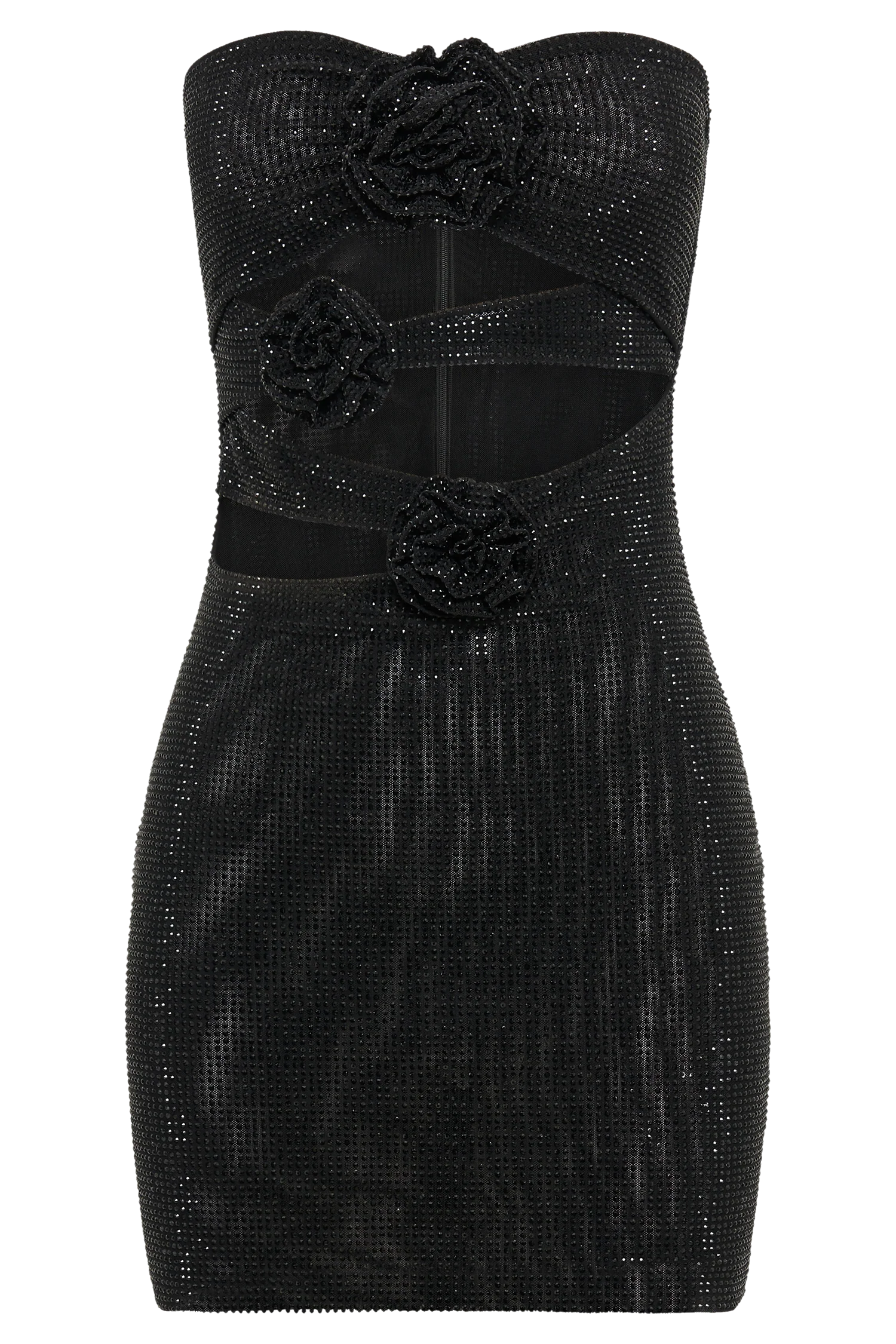 Korinna Strapless Rose Diamante Mini Dress - Black